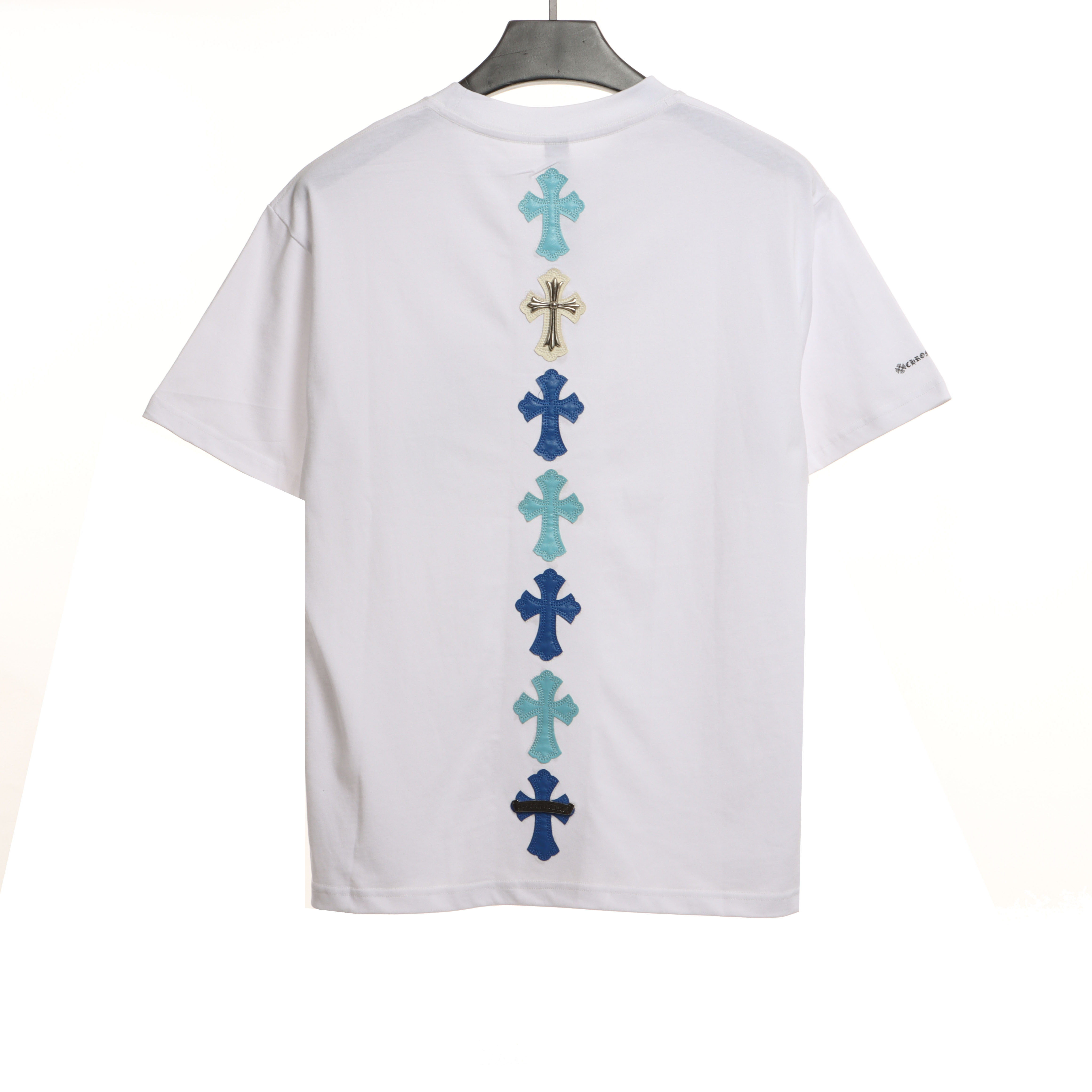 Chrome Hearts Cross Leather Silver Embroidered Sanskrit Short Sleeve White