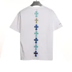 Chrome Hearts Cross Leather Silver Embroidered Sanskrit Short Sleeve White