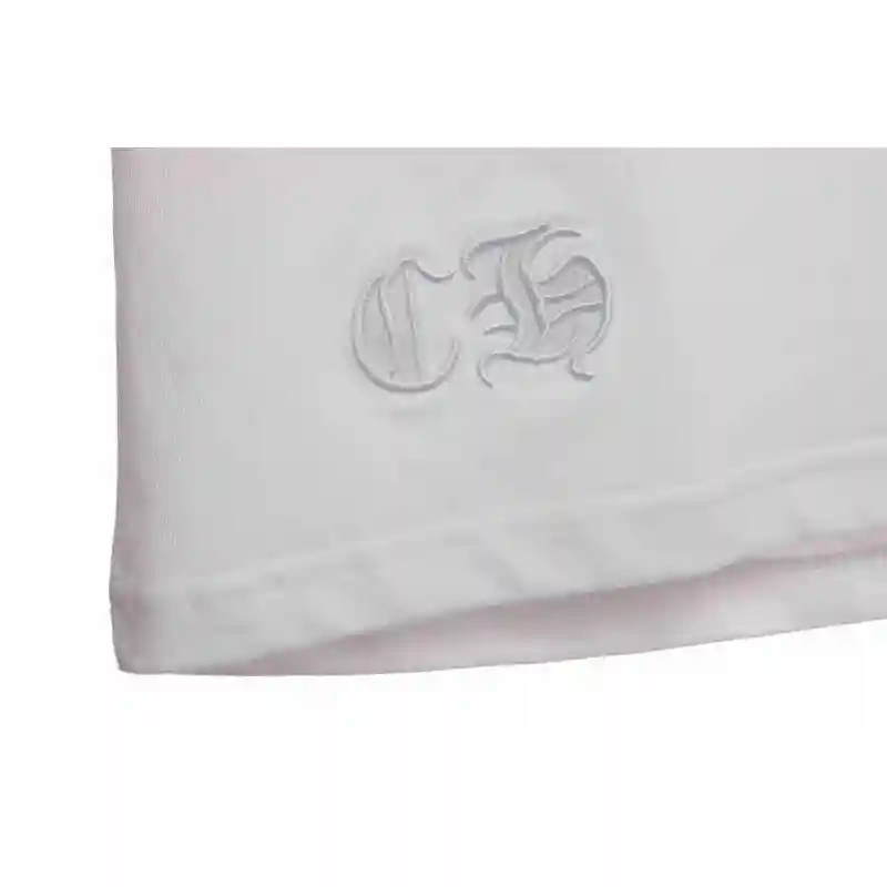 Chrome Hearts Cross Leather Silver Embroidered Sanskrit Short Sleeve White