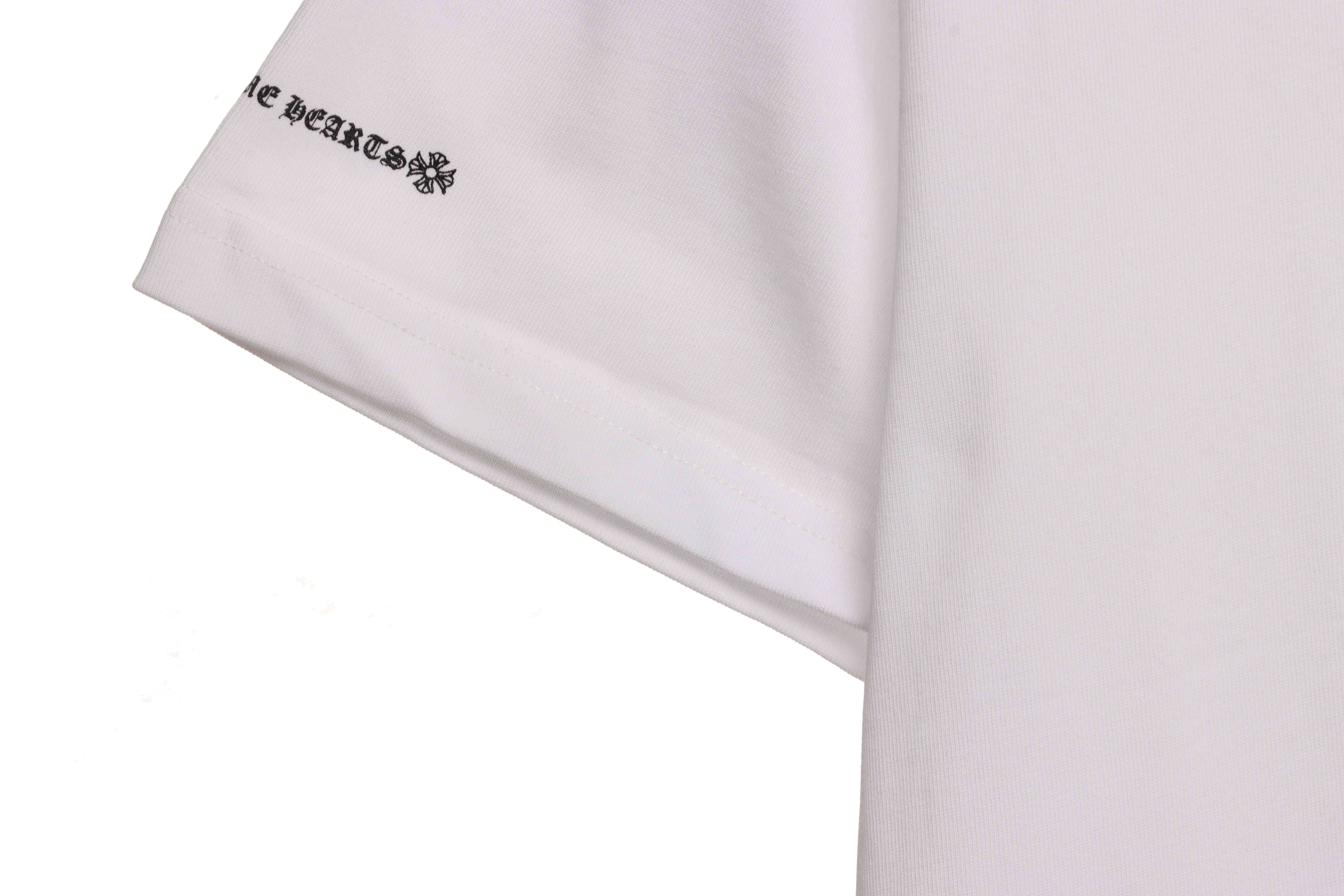 Chrome Hearts Cross Leather Silver Embroidered Sanskrit Short Sleeve White