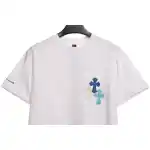 Chrome Hearts Cross Leather Silver Embroidered Sanskrit Short Sleeve White