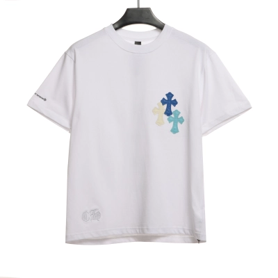 Chrome Hearts Cross Leather Silver Embroidered Sanskrit Short Sleeve White 02