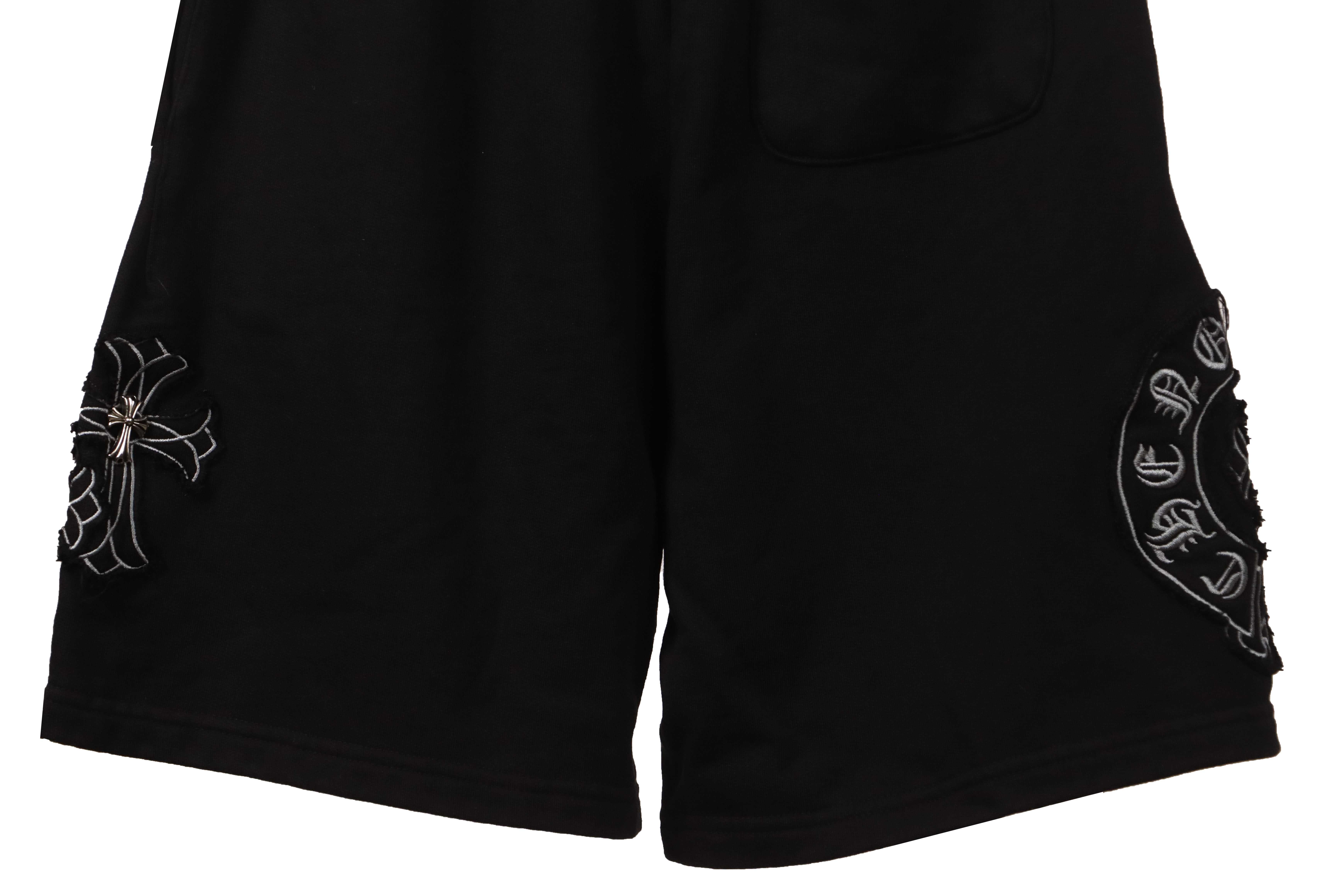 Chrome Hearts Distressed Patch Horseshoe Cross Shorts Black