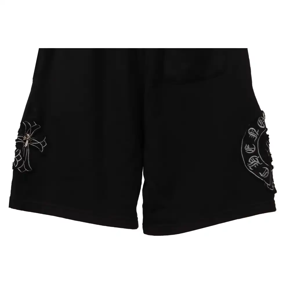 Chrome Hearts Distressed Patch Horseshoe Cross Shorts Black
