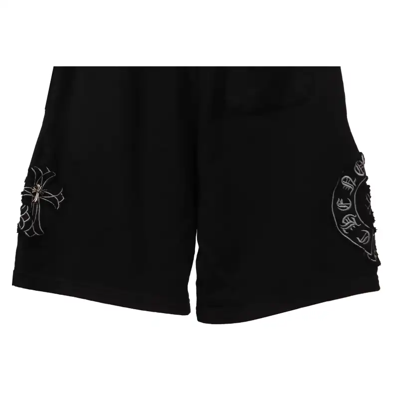 Chrome Hearts Distressed Patch Horseshoe Cross Shorts Black