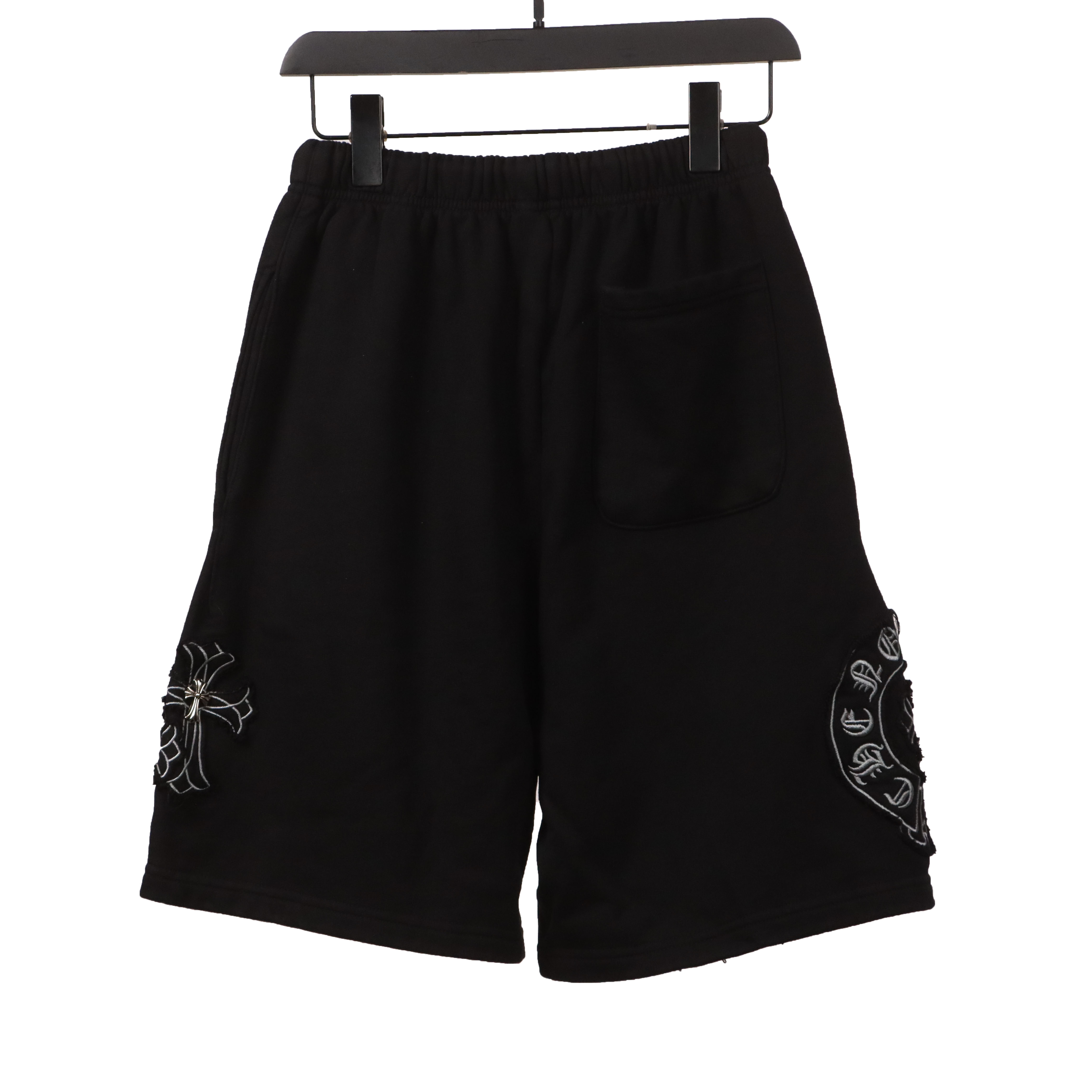 Chrome Hearts Distressed Patch Horseshoe Cross Shorts Black