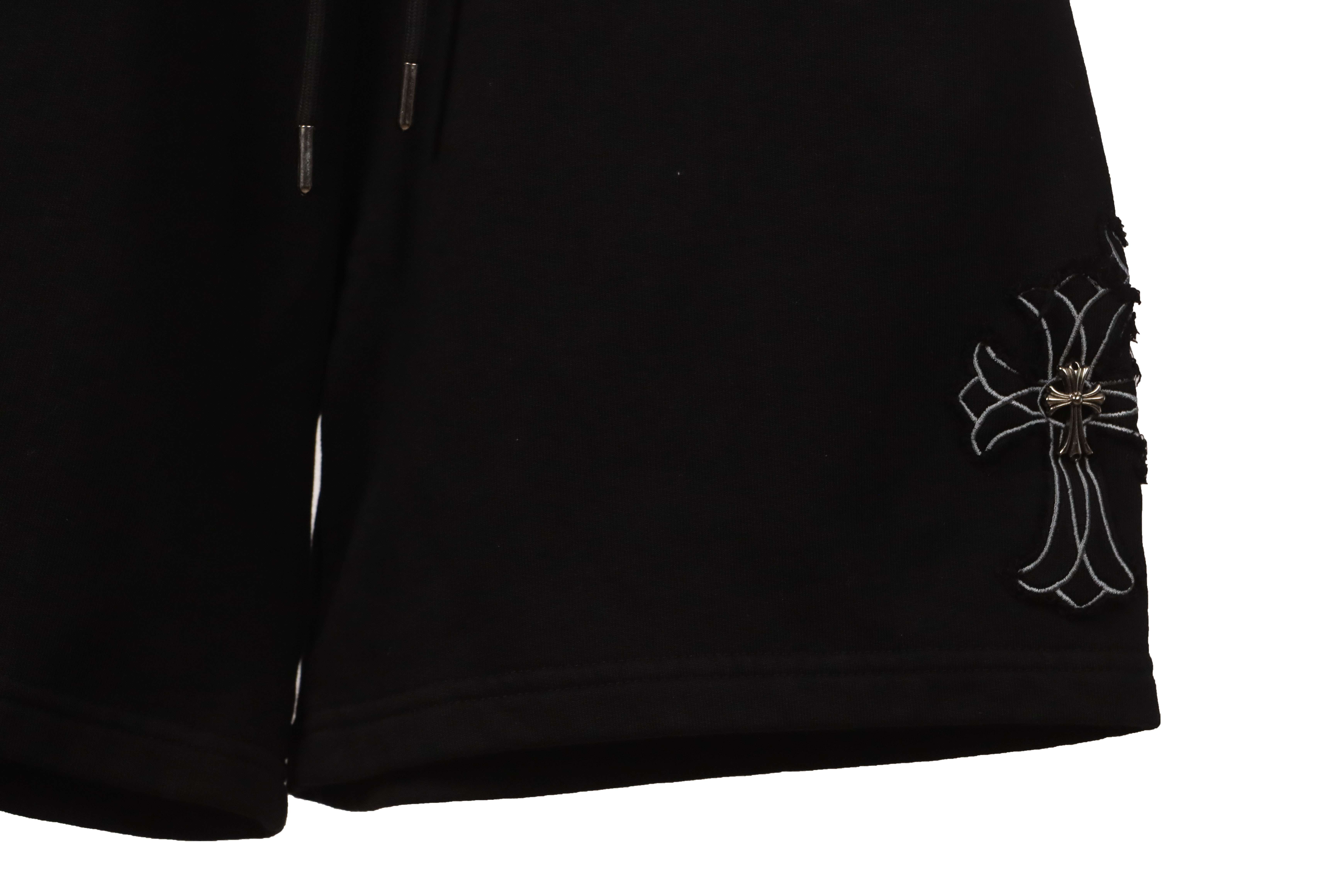 Chrome Hearts Distressed Patch Horseshoe Cross Shorts Black