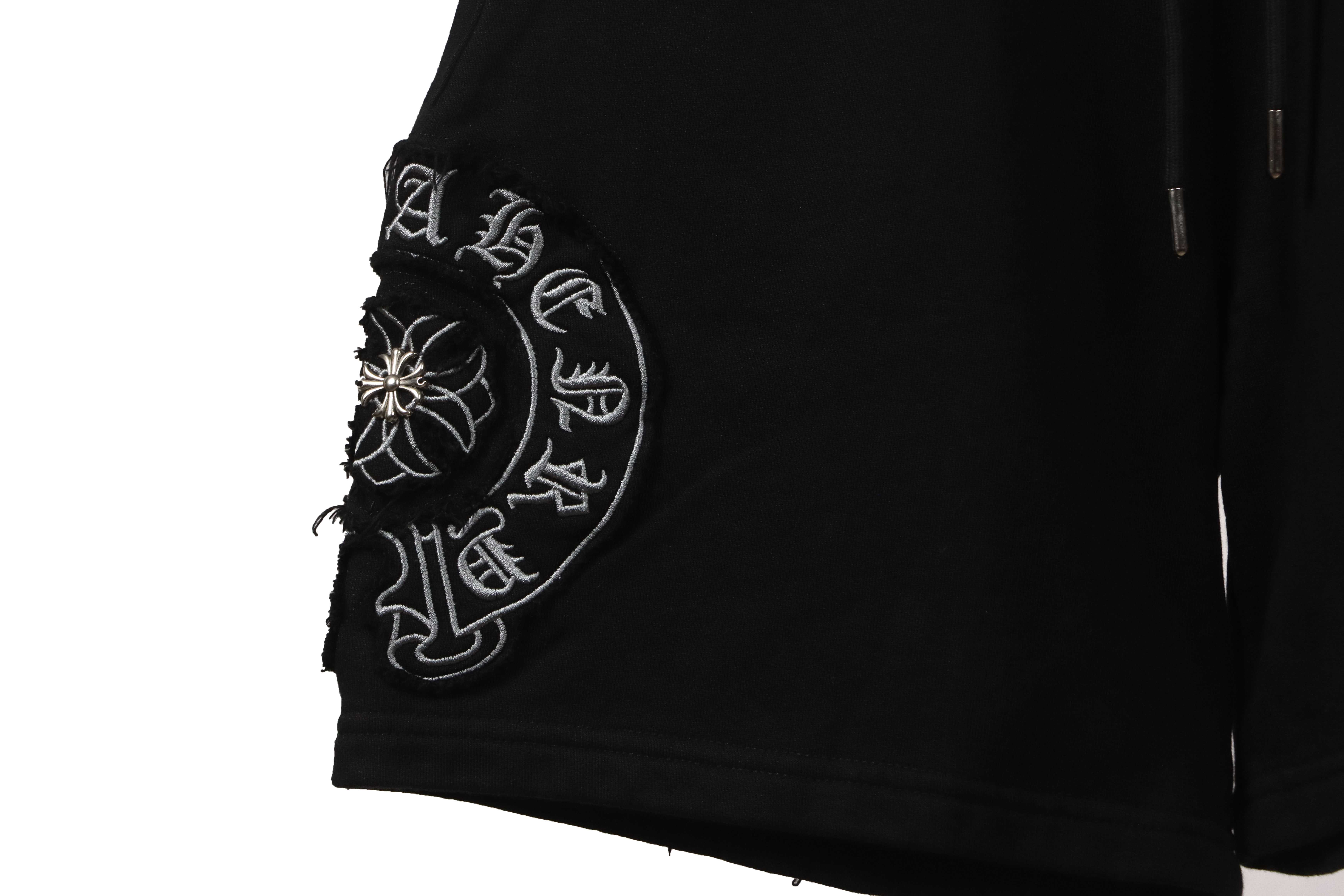 Chrome Hearts Distressed Patch Horseshoe Cross Shorts Black