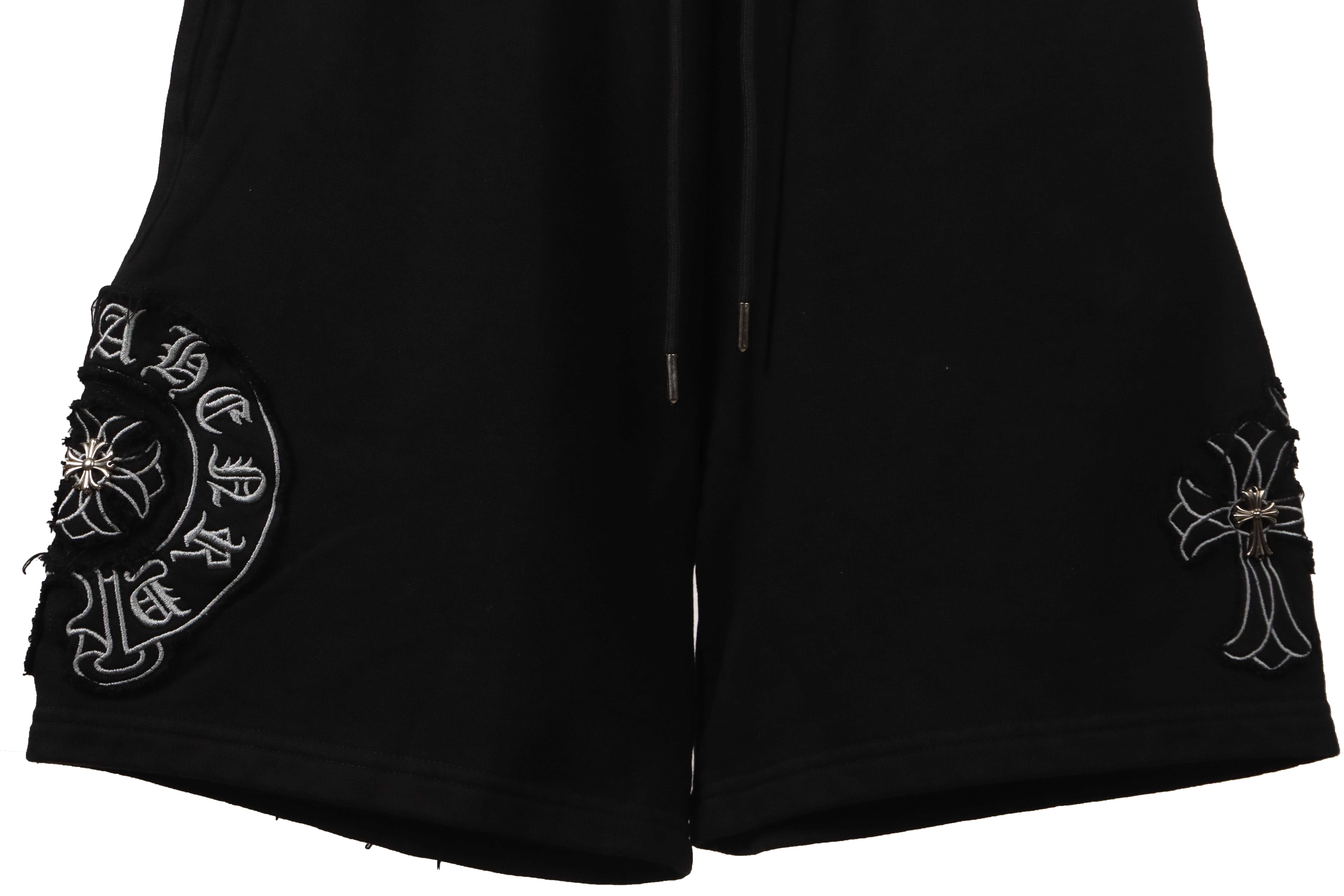 Chrome Hearts Distressed Patch Horseshoe Cross Shorts Black