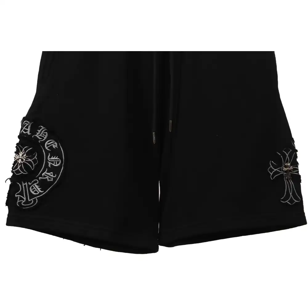 Chrome Hearts Distressed Patch Horseshoe Cross Shorts Black