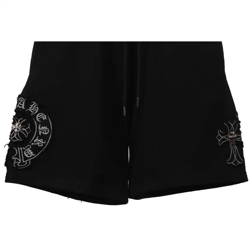 Chrome Hearts Distressed Patch Horseshoe Cross Shorts Black