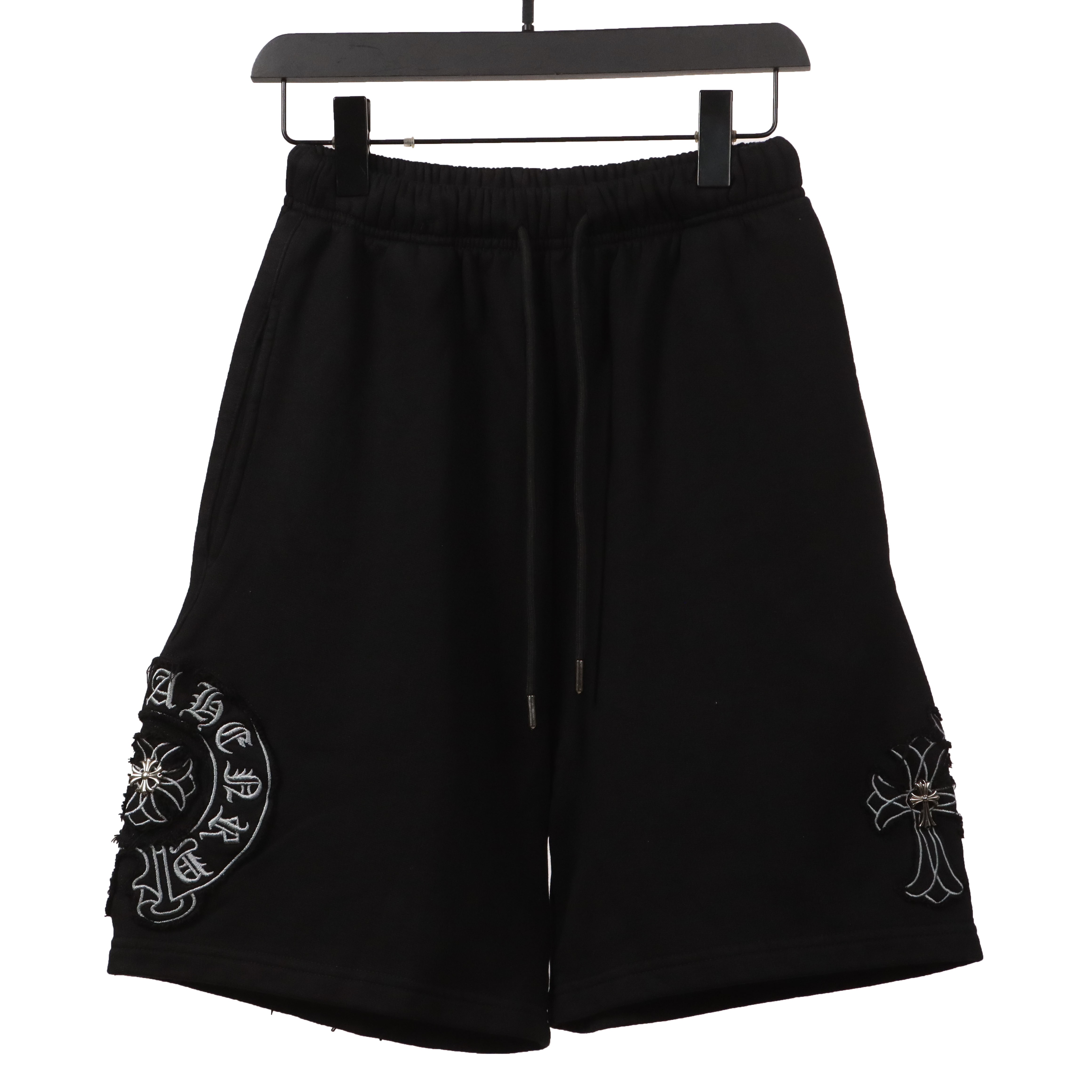 Chrome Hearts Distressed Patch Horseshoe Cross Shorts Black