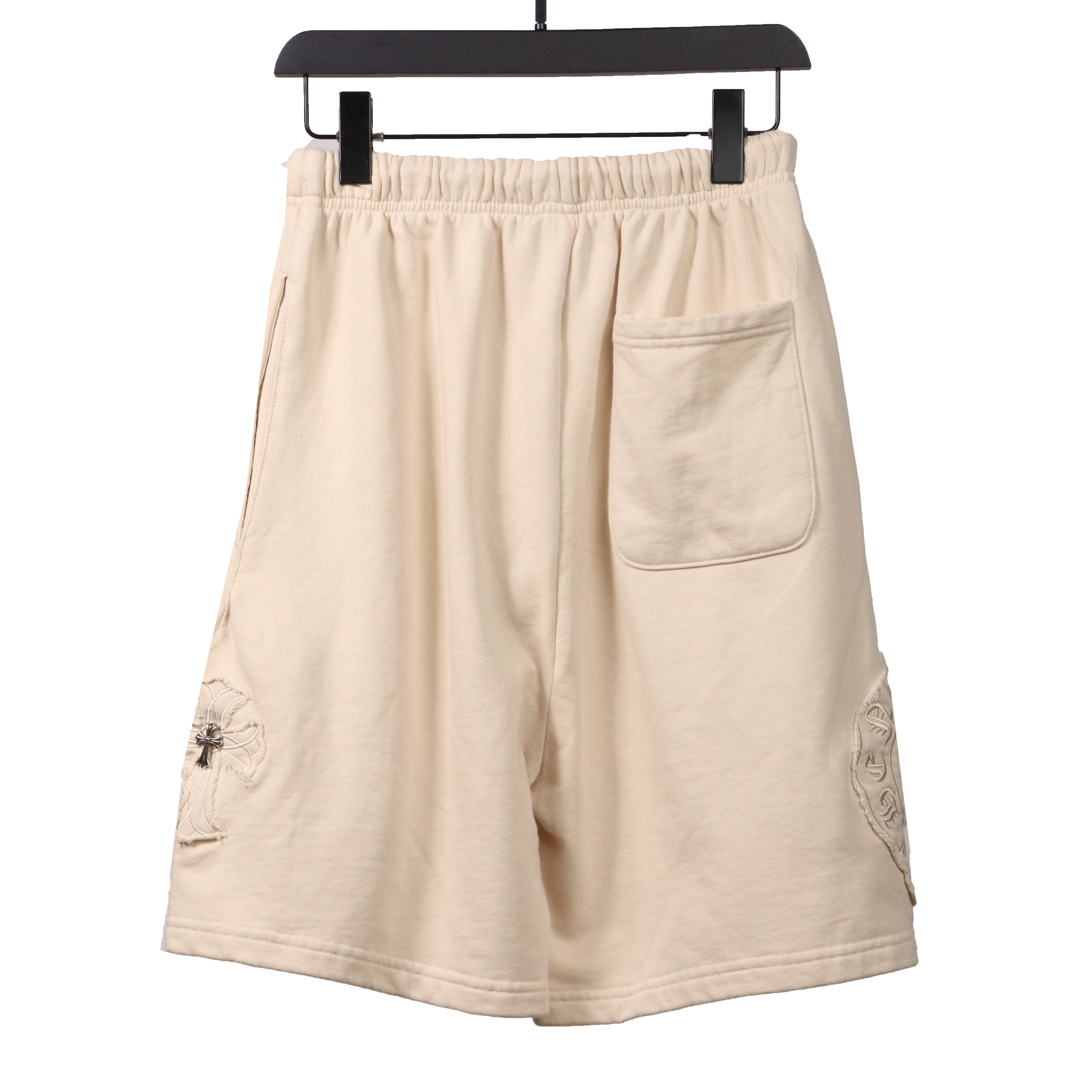 Chrome Hearts Distressed Patch Horseshoe Cross Shorts White