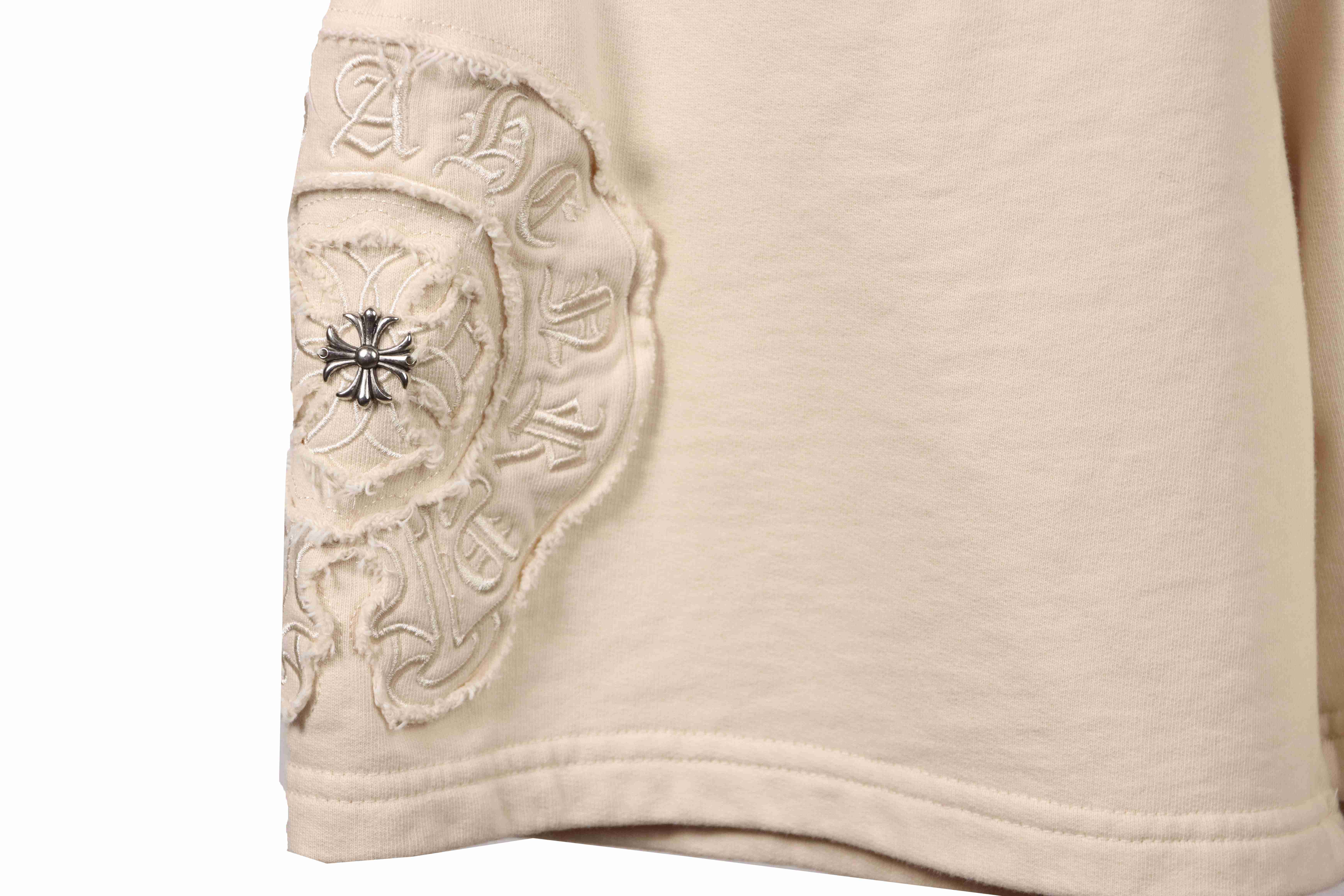 Chrome Hearts Distressed Patch Horseshoe Cross Shorts White