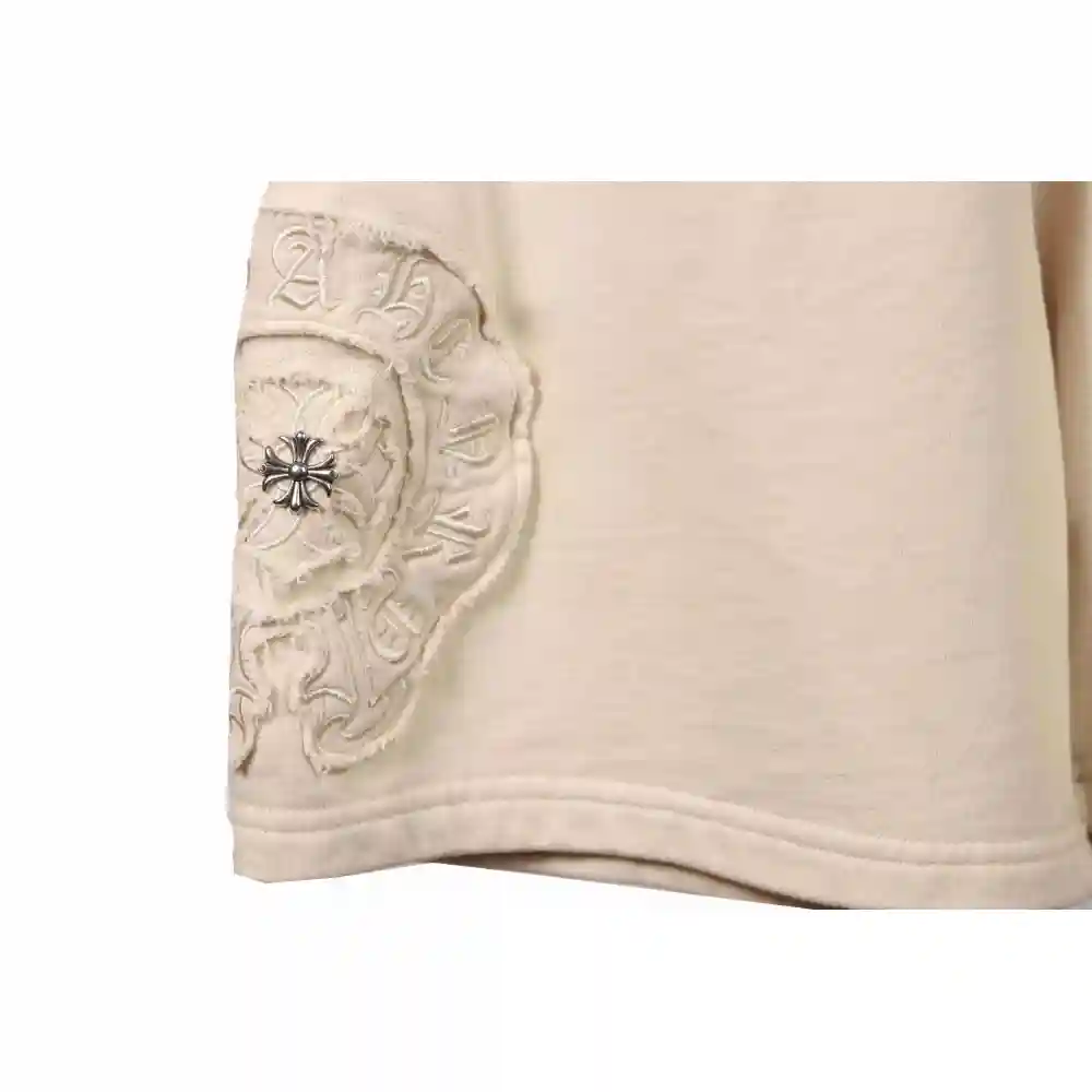 Chrome Hearts Distressed Patch Horseshoe Cross Shorts White