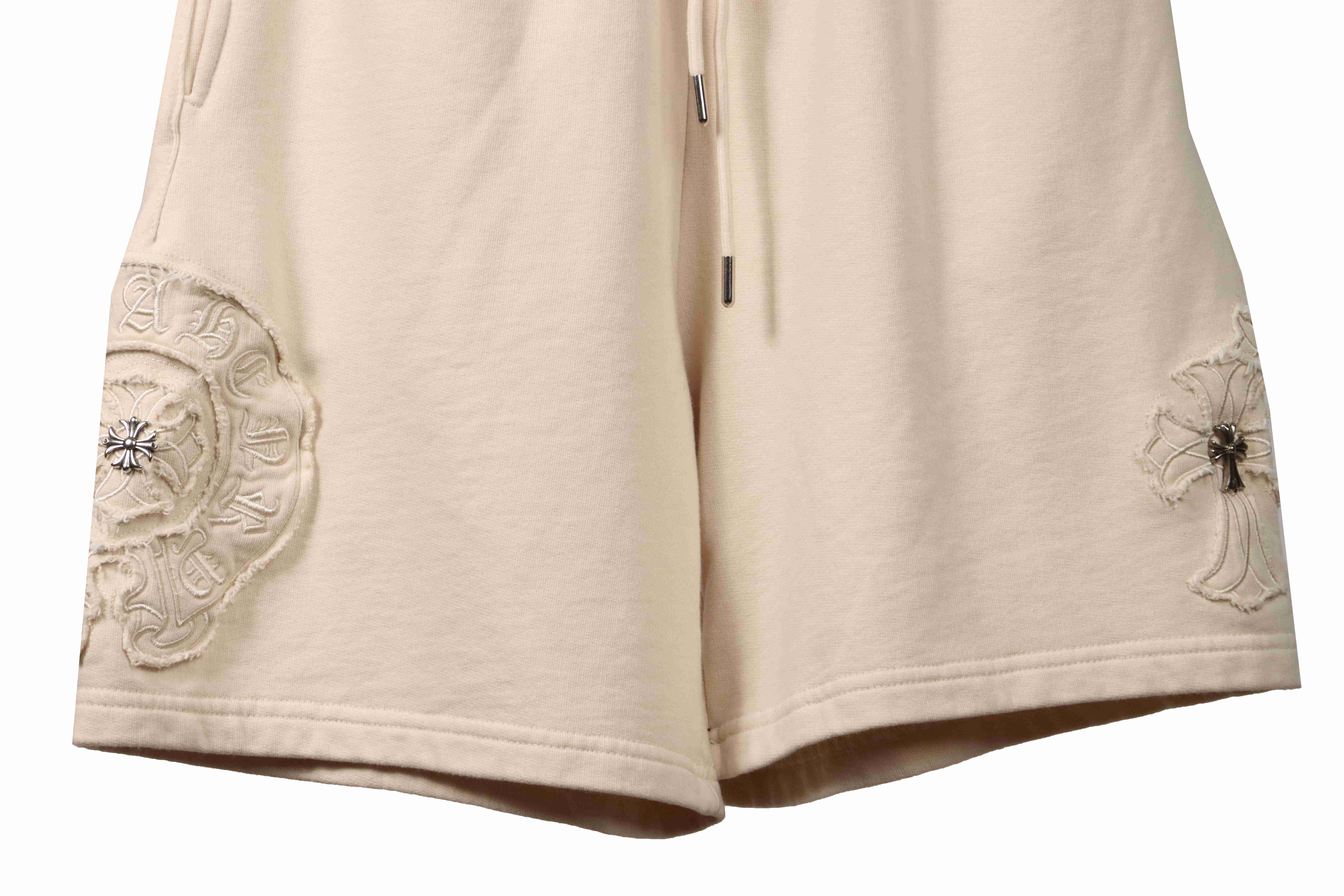 Chrome Hearts Distressed Patch Horseshoe Cross Shorts White