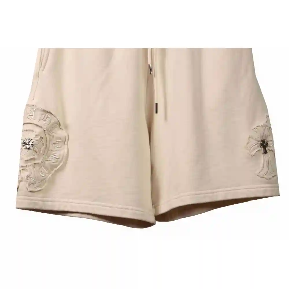 Chrome Hearts Distressed Patch Horseshoe Cross Shorts White