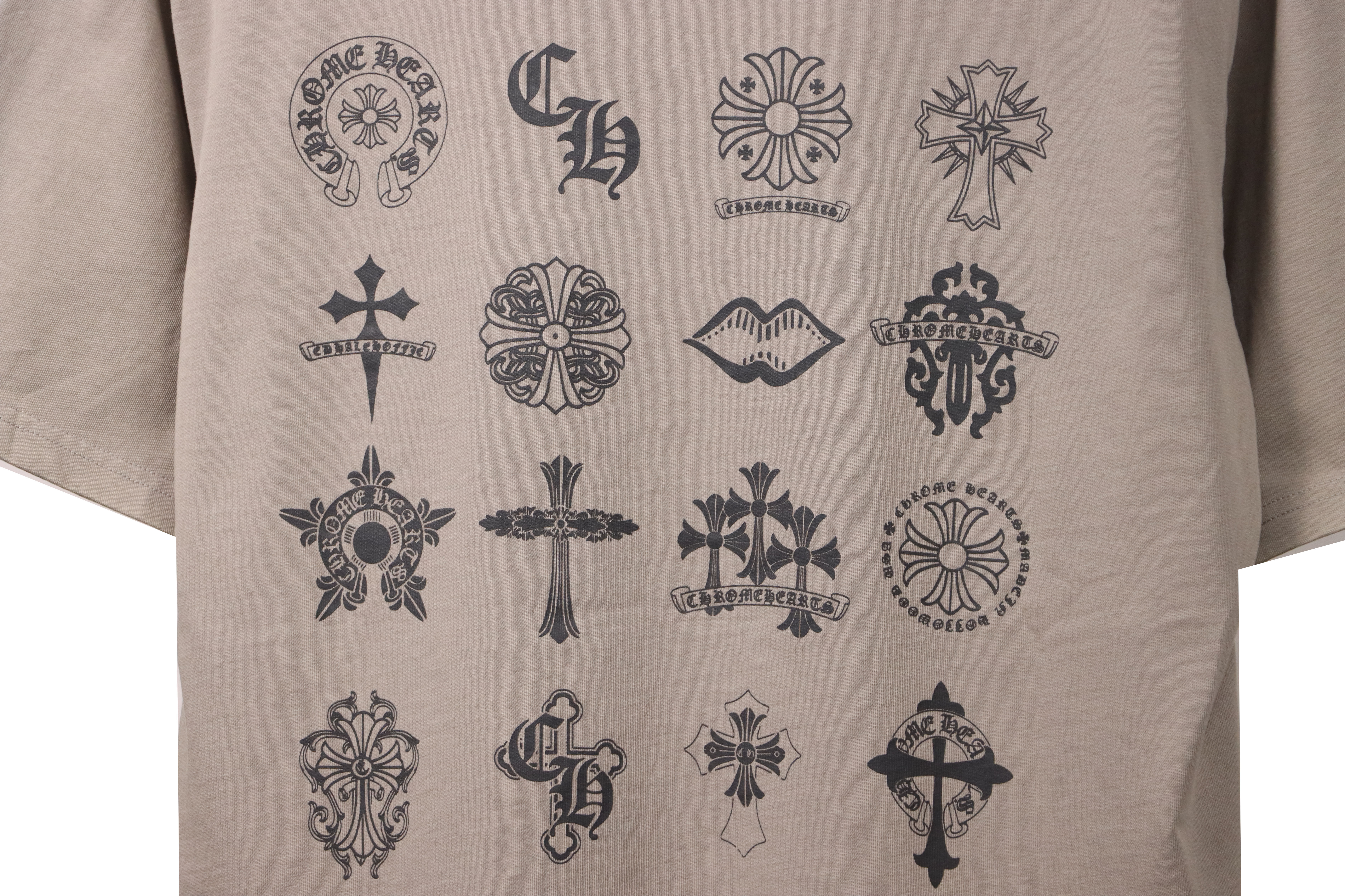 Chrome Hearts Distressed Washed Sanskrit Cross Short Sleeve Grey