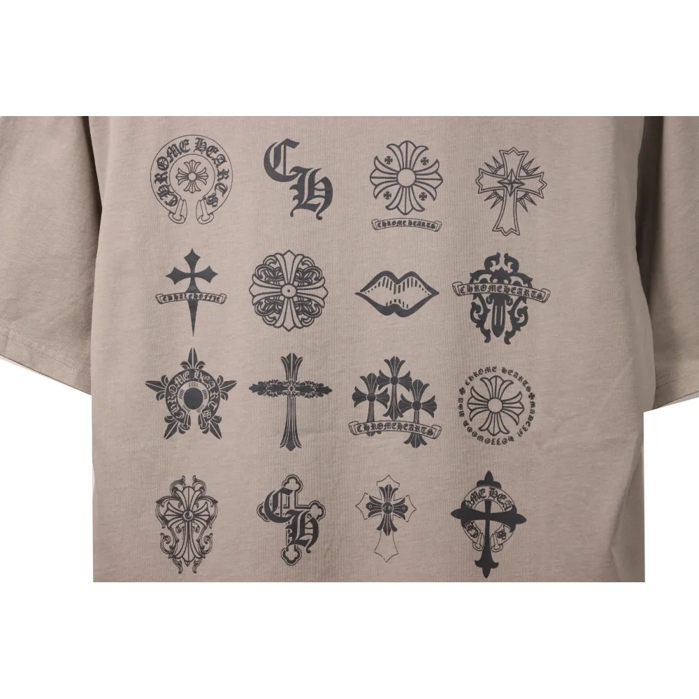 Chrome Hearts Distressed Washed Sanskrit Cross Short Sleeve Grey