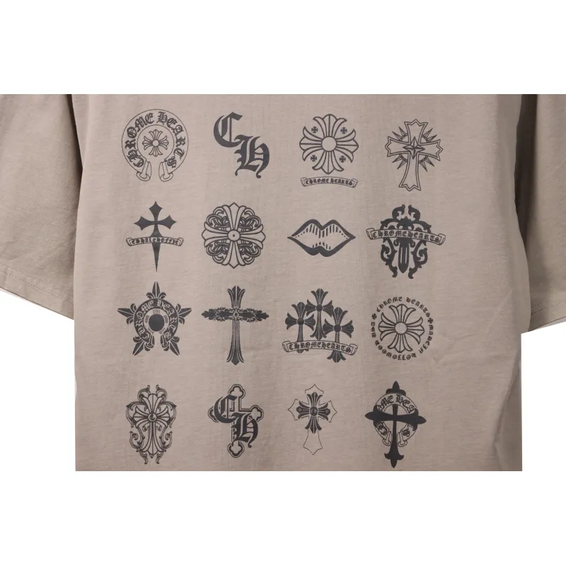 Chrome Hearts Distressed Washed Sanskrit Cross Short Sleeve Grey
