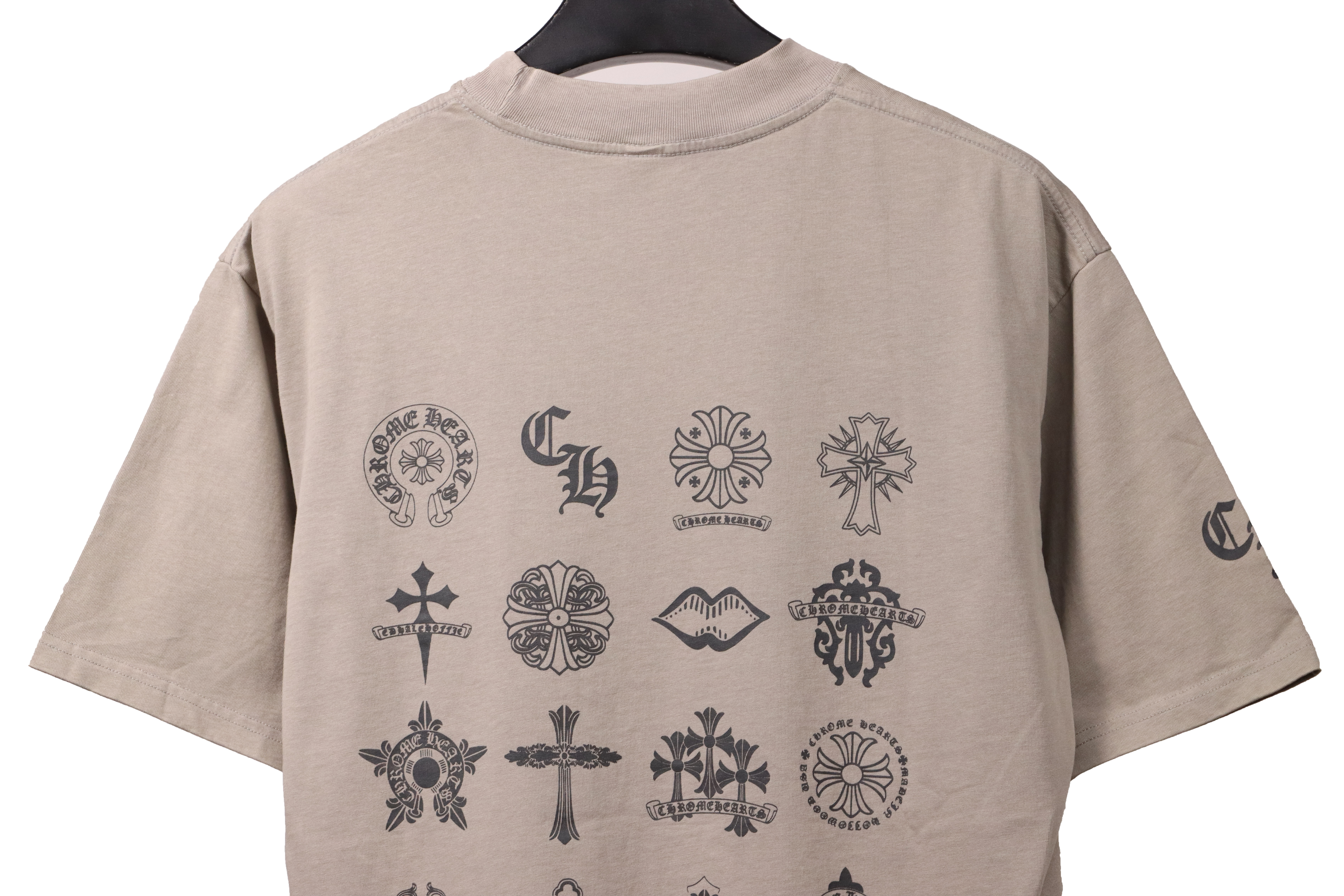 Chrome Hearts Distressed Washed Sanskrit Cross Short Sleeve Grey