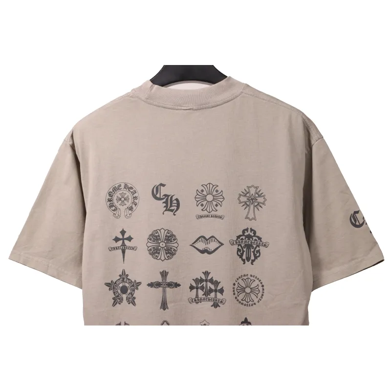 Chrome Hearts Distressed Washed Sanskrit Cross Short Sleeve Grey