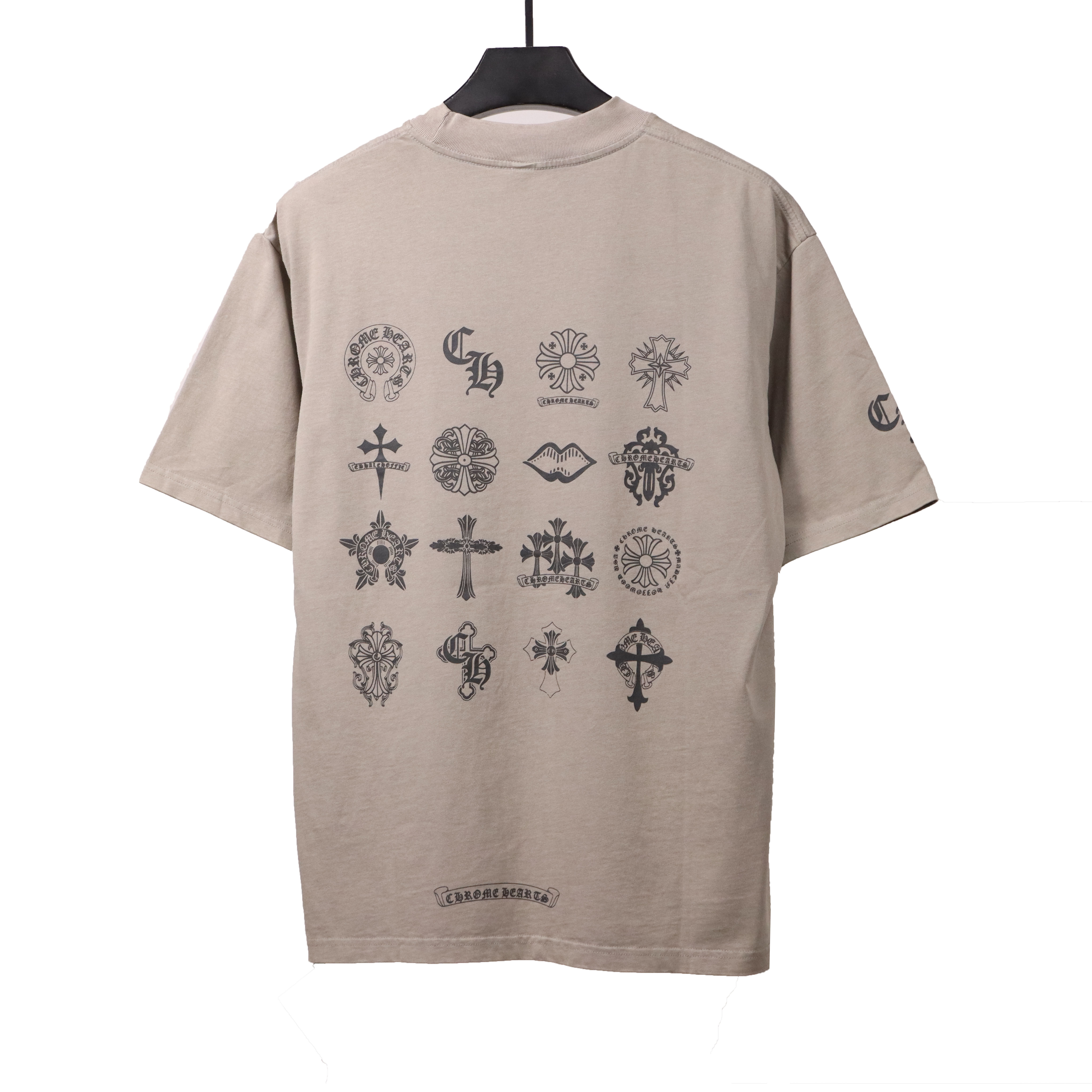 Chrome Hearts Distressed Washed Sanskrit Cross Short Sleeve Grey