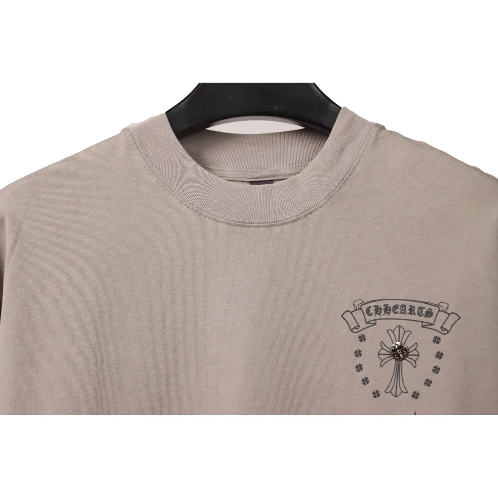 Chrome Hearts Distressed Washed Sanskrit Cross Short Sleeve Grey