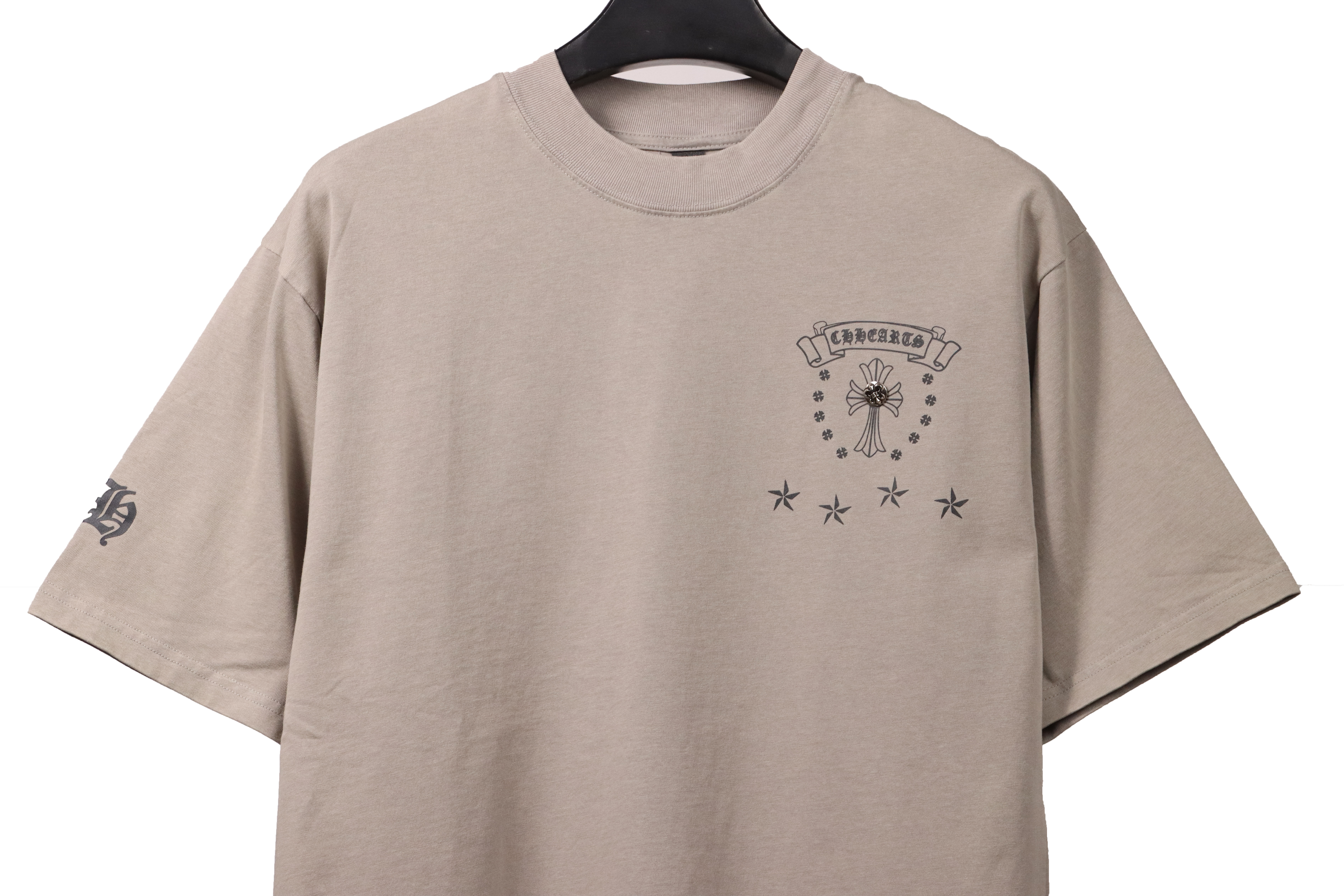 Chrome Hearts Distressed Washed Sanskrit Cross Short Sleeve Grey