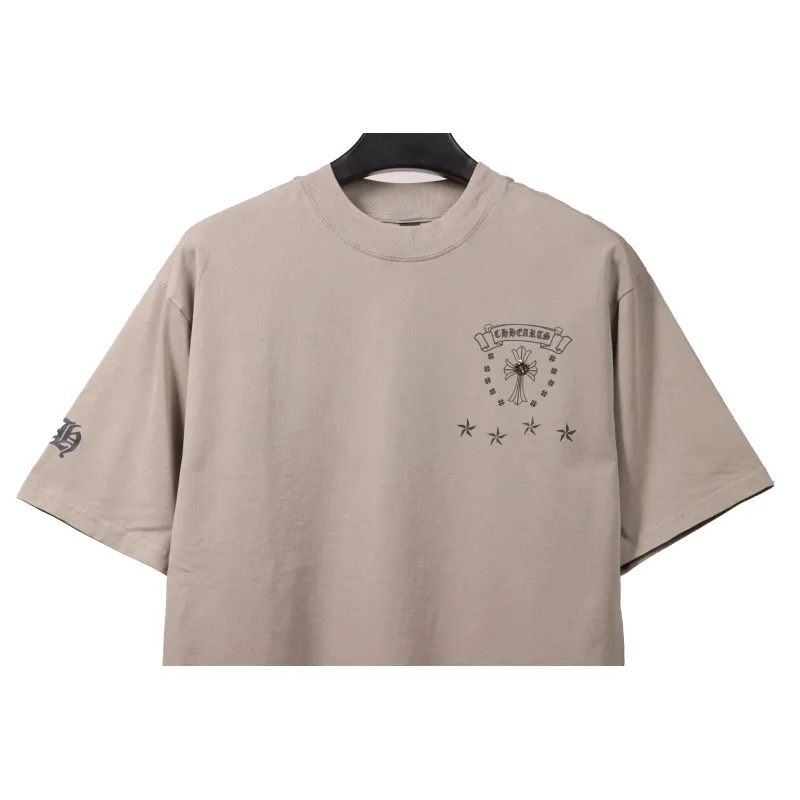 Chrome Hearts Distressed Washed Sanskrit Cross Short Sleeve Grey