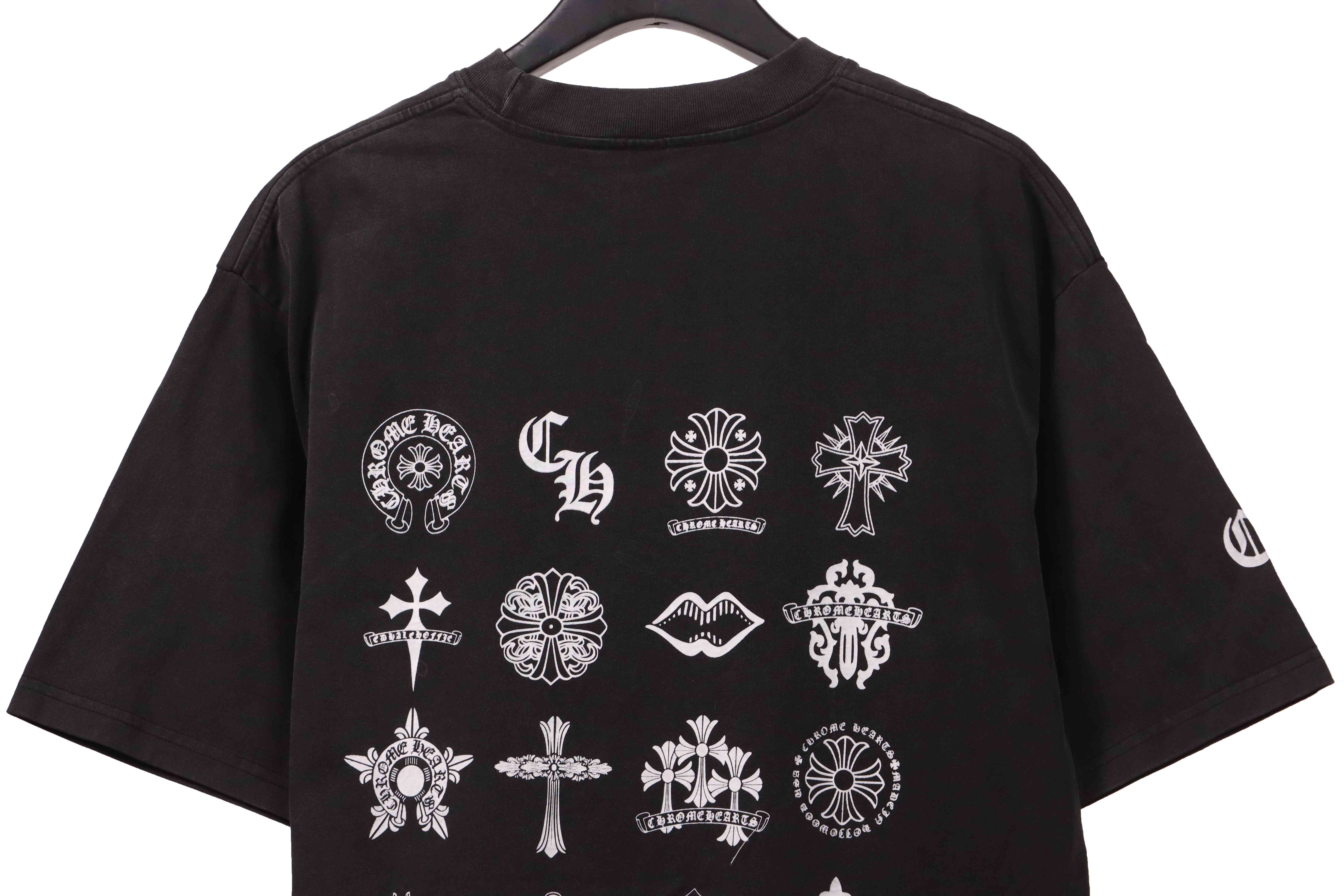 Chrome Hearts distressed washed Sanskrit cross short sleeves black