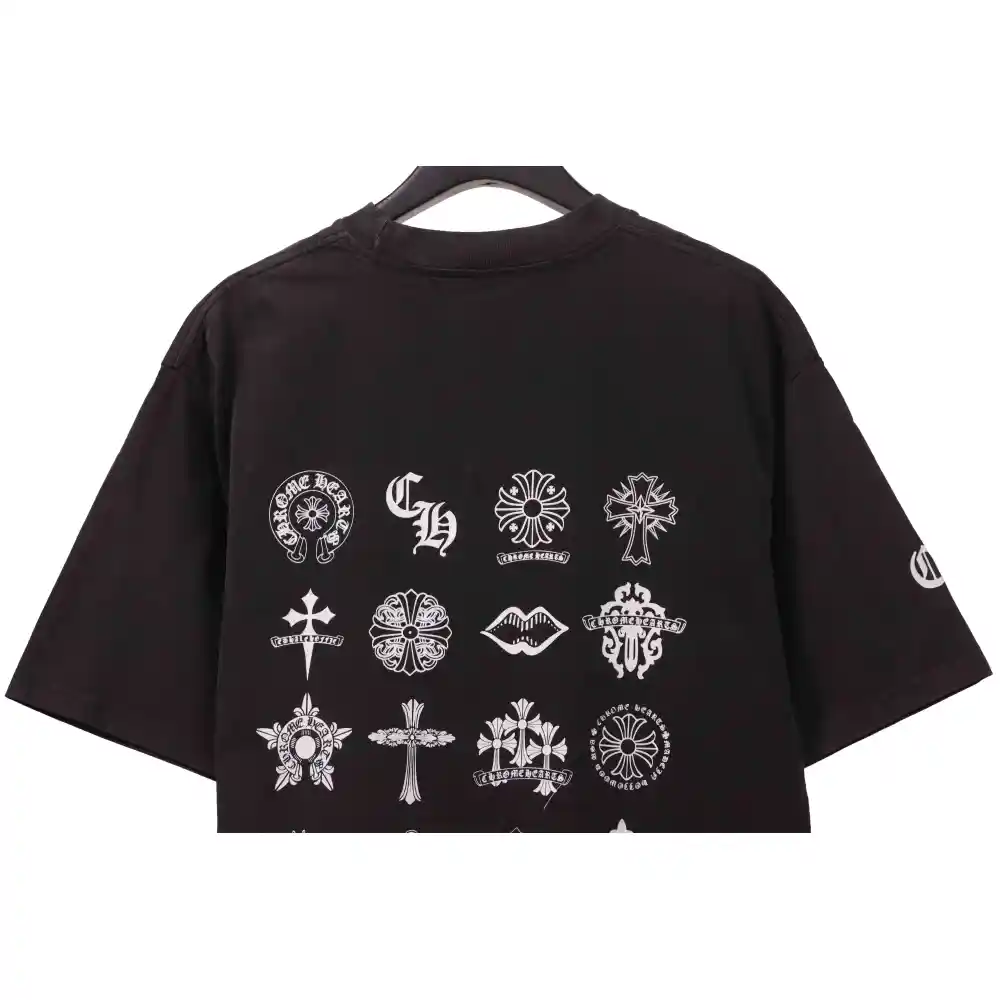 Chrome Hearts distressed washed Sanskrit cross short sleeves black