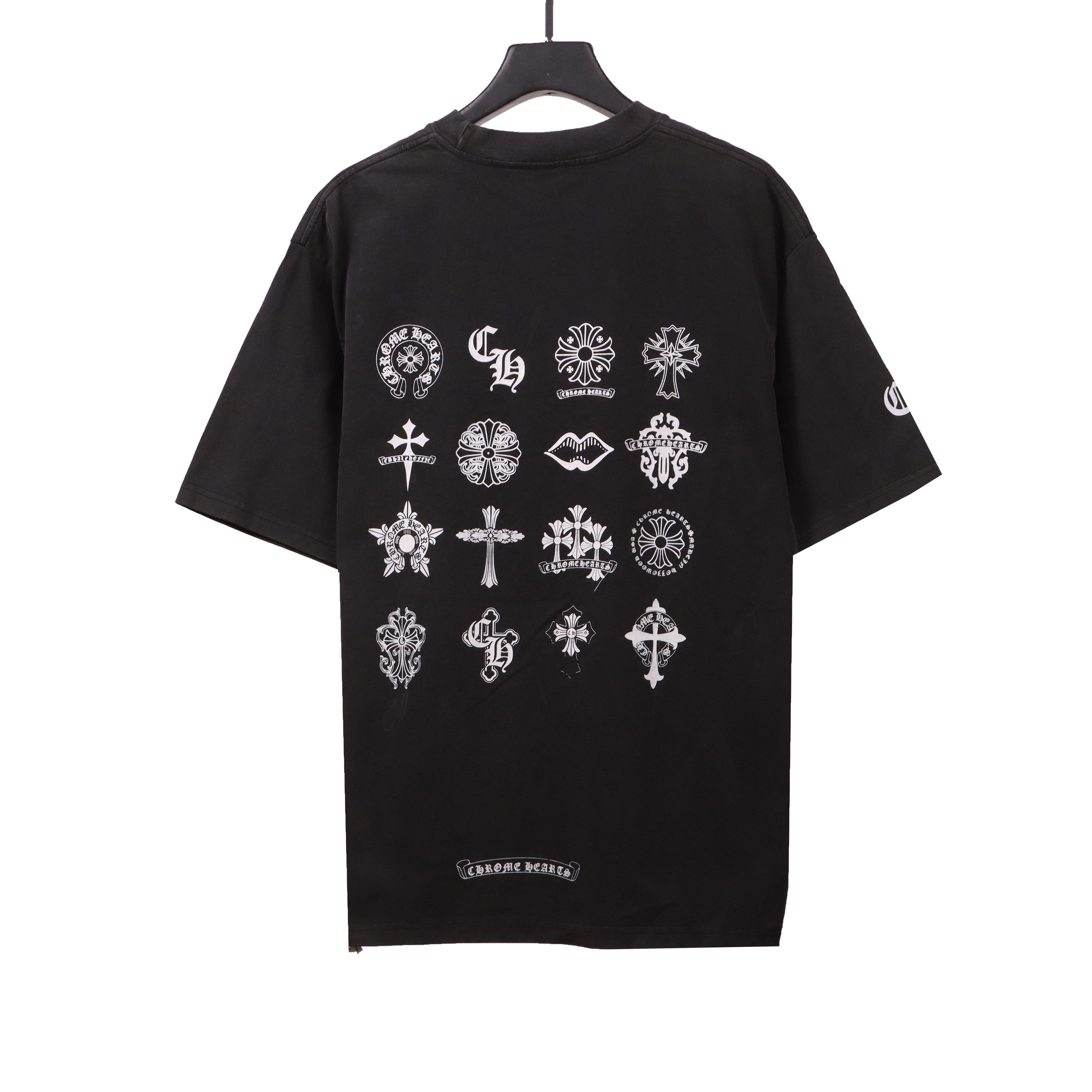 Chrome Hearts distressed washed Sanskrit cross short sleeves black