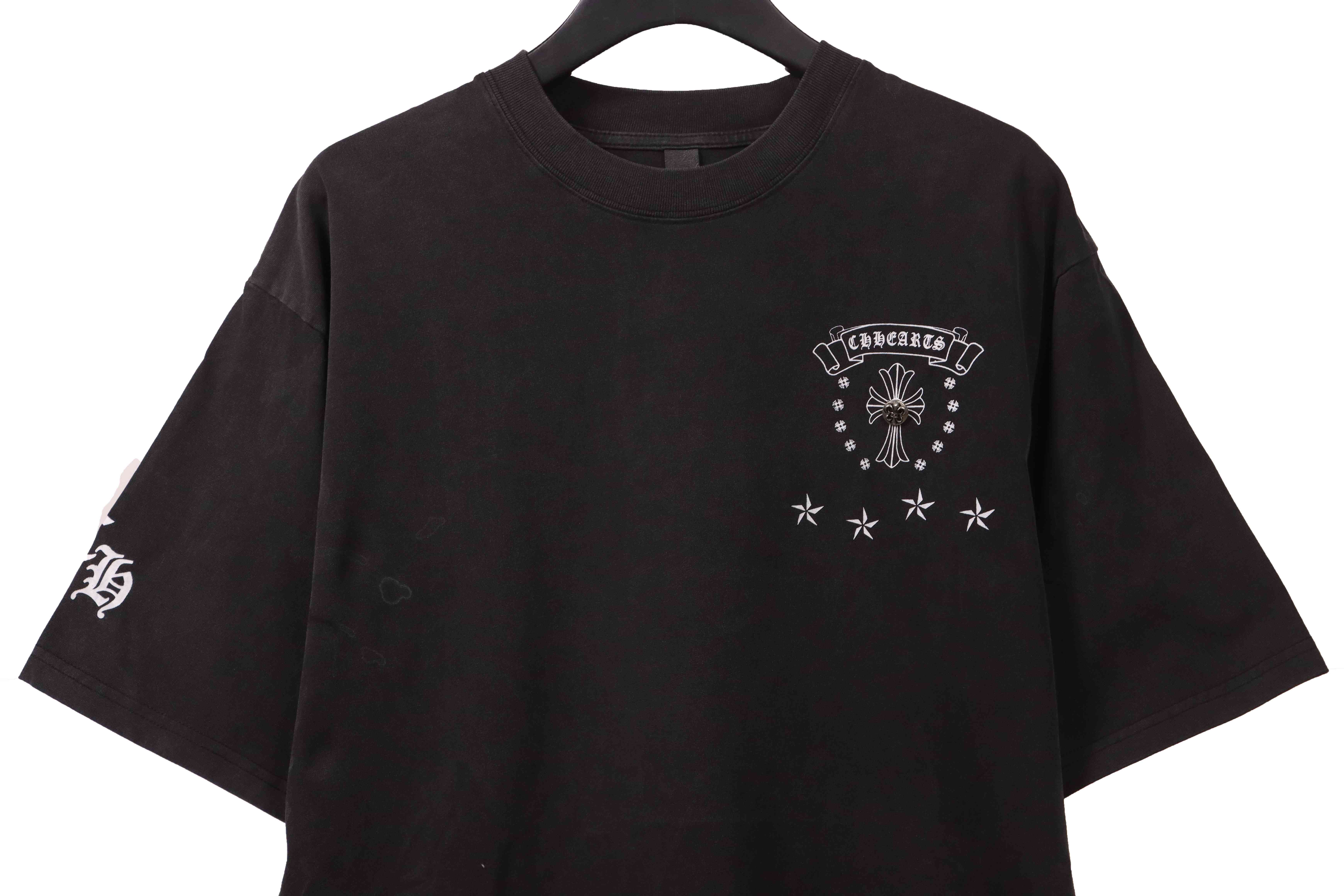 Chrome Hearts distressed washed Sanskrit cross short sleeves black