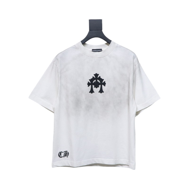 Chrome Hearts Heavy Embroidery Spray Monkey Distressed Short Sleeve White