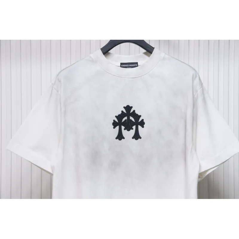 Chrome Hearts Heavy Embroidery Spray Monkey Distressed Short Sleeve White