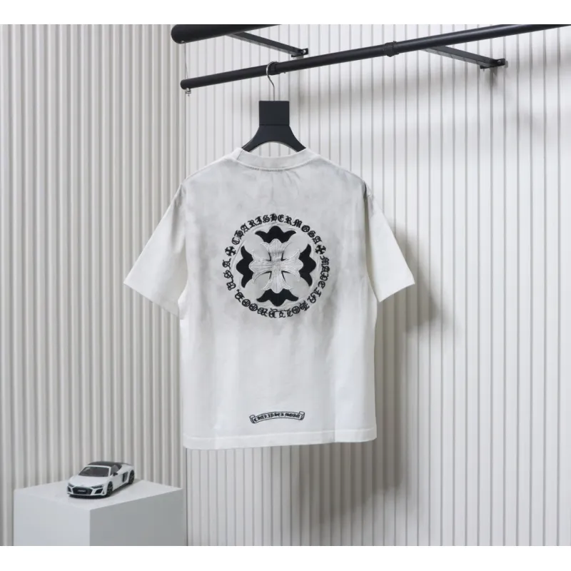 Chrome Hearts Heavy Embroidery Spray Monkey Distressed Short Sleeve White