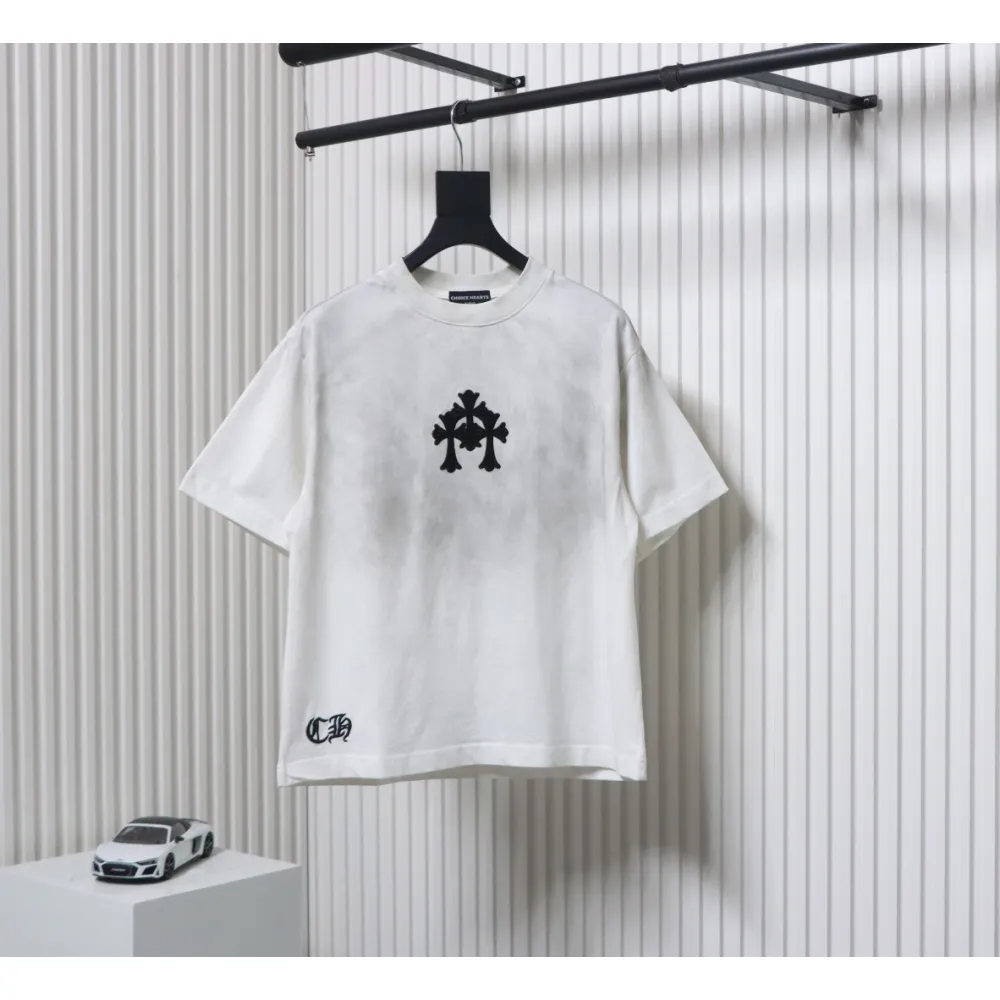 Chrome Hearts Heavy Embroidery Spray Monkey Distressed Short Sleeve White