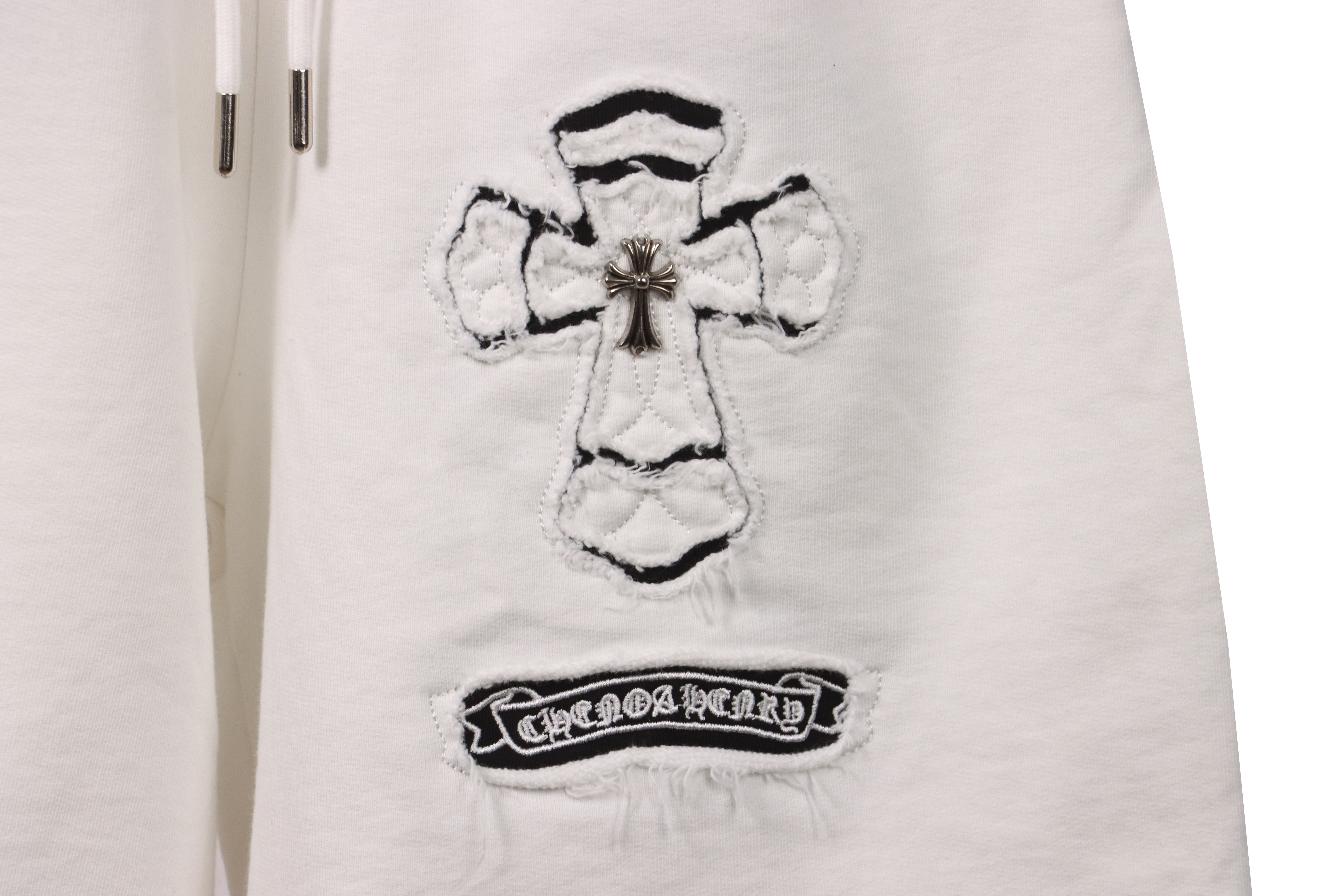 Chrome Hearts Horseshoe Distressed Sanskrit Shorts White