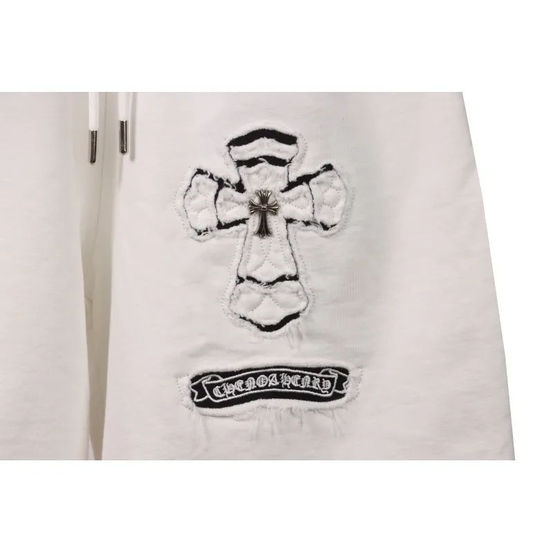 Chrome Hearts Horseshoe Distressed Sanskrit Shorts White