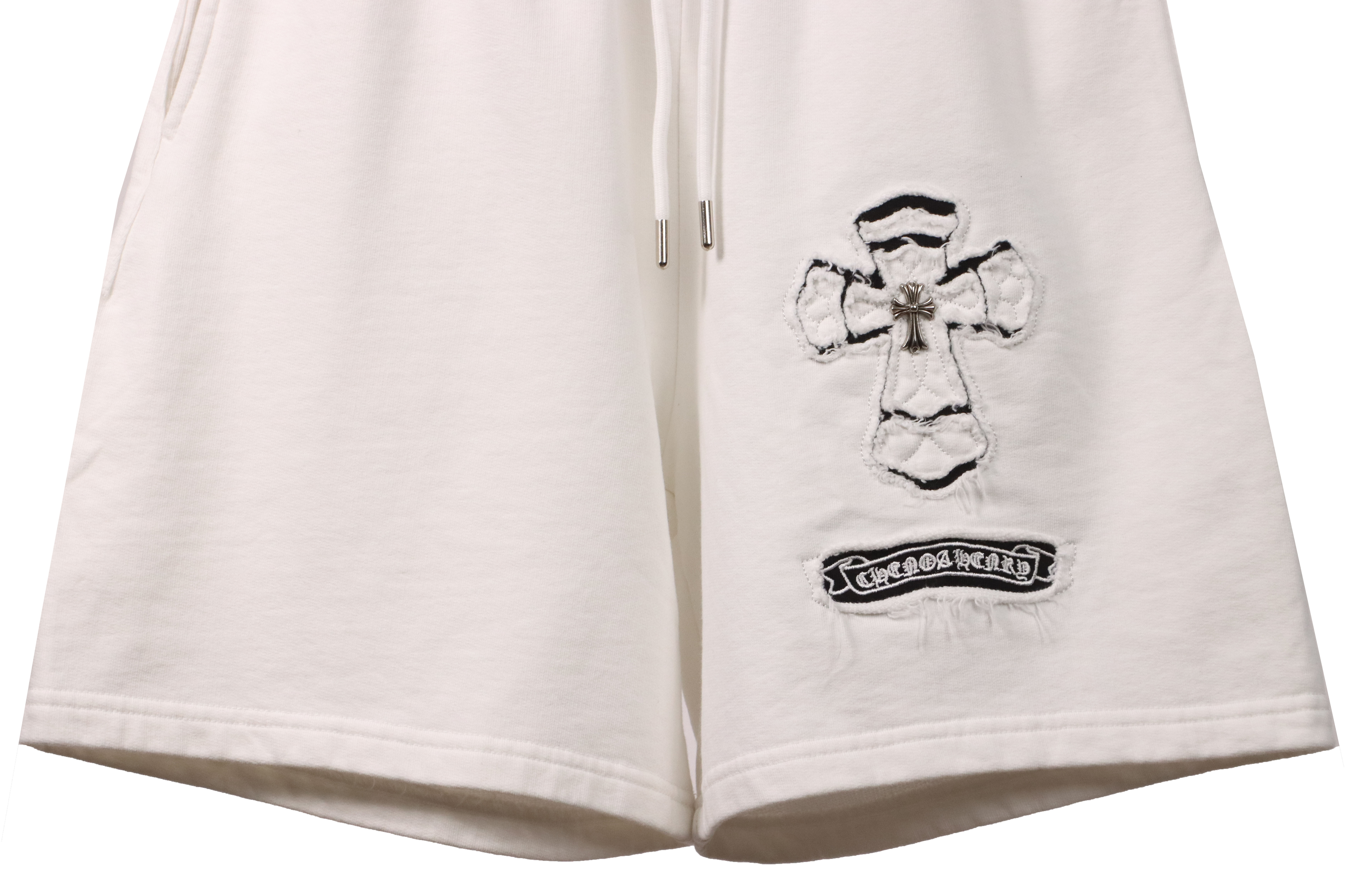Chrome Hearts Horseshoe Distressed Sanskrit Shorts White