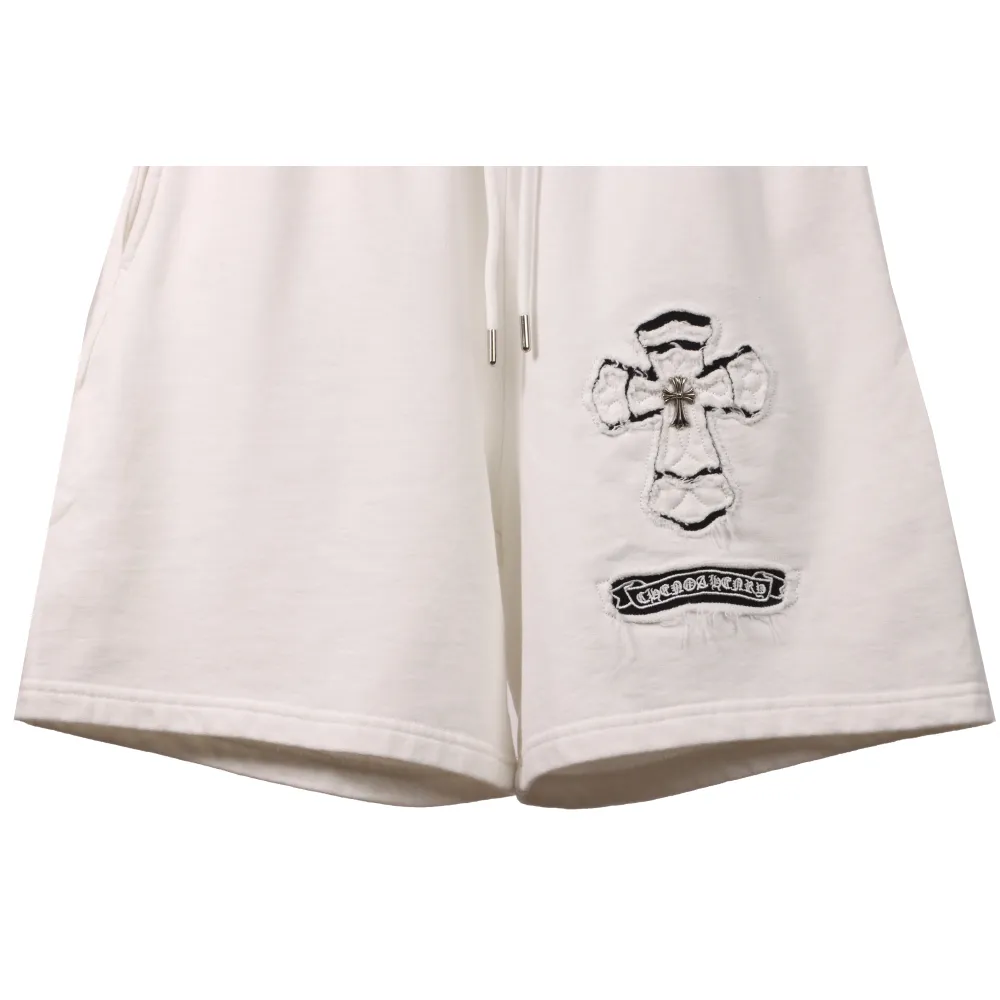 Chrome Hearts Horseshoe Distressed Sanskrit Shorts White