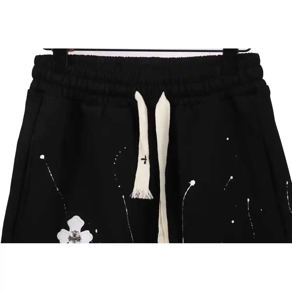 Chrome Hearts ink-splashed leather shorts with silver trim, black