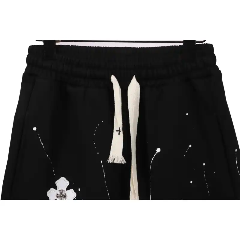 Chrome Hearts ink-splashed leather shorts with silver trim, black