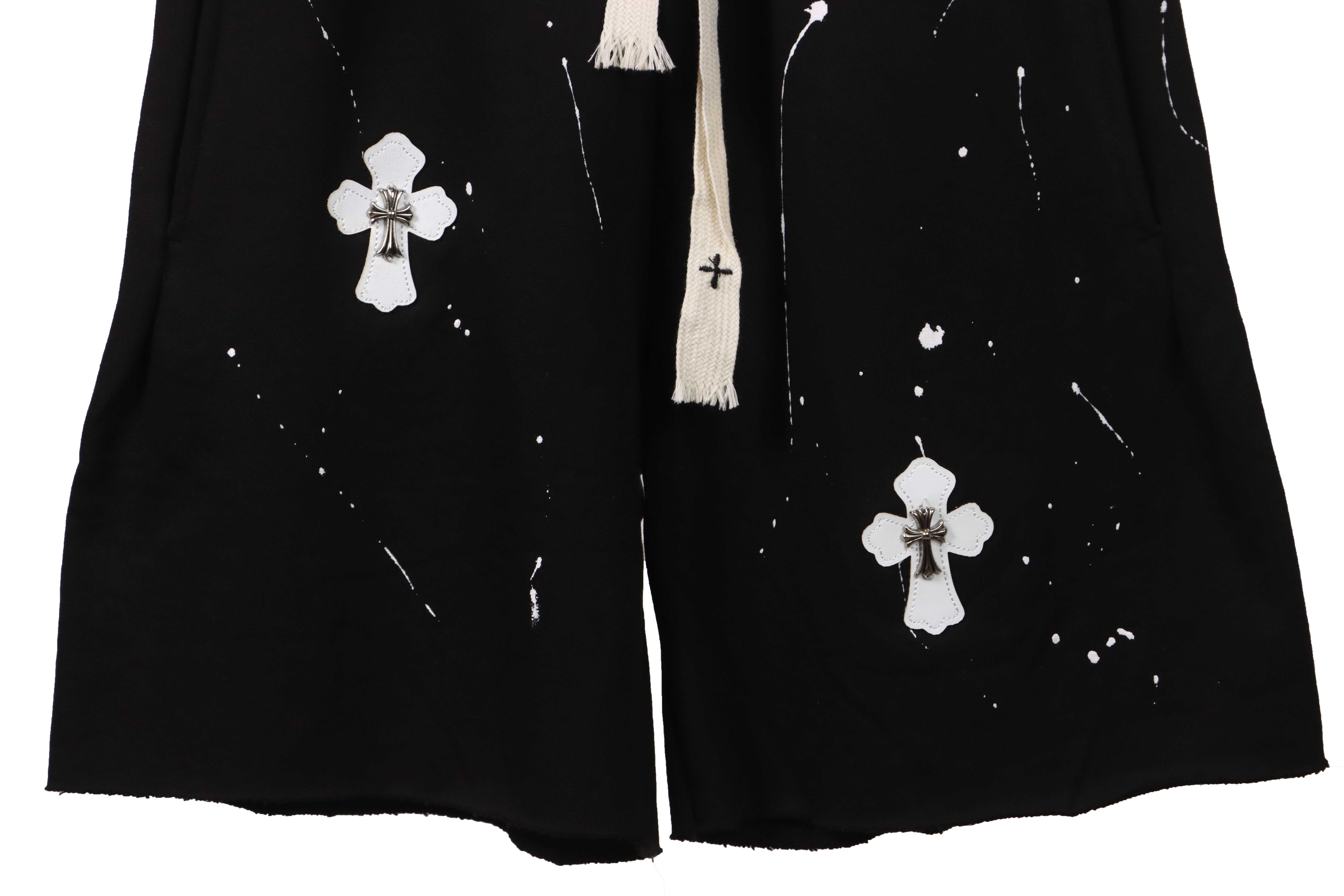 Chrome Hearts ink-splashed leather shorts with silver trim, black