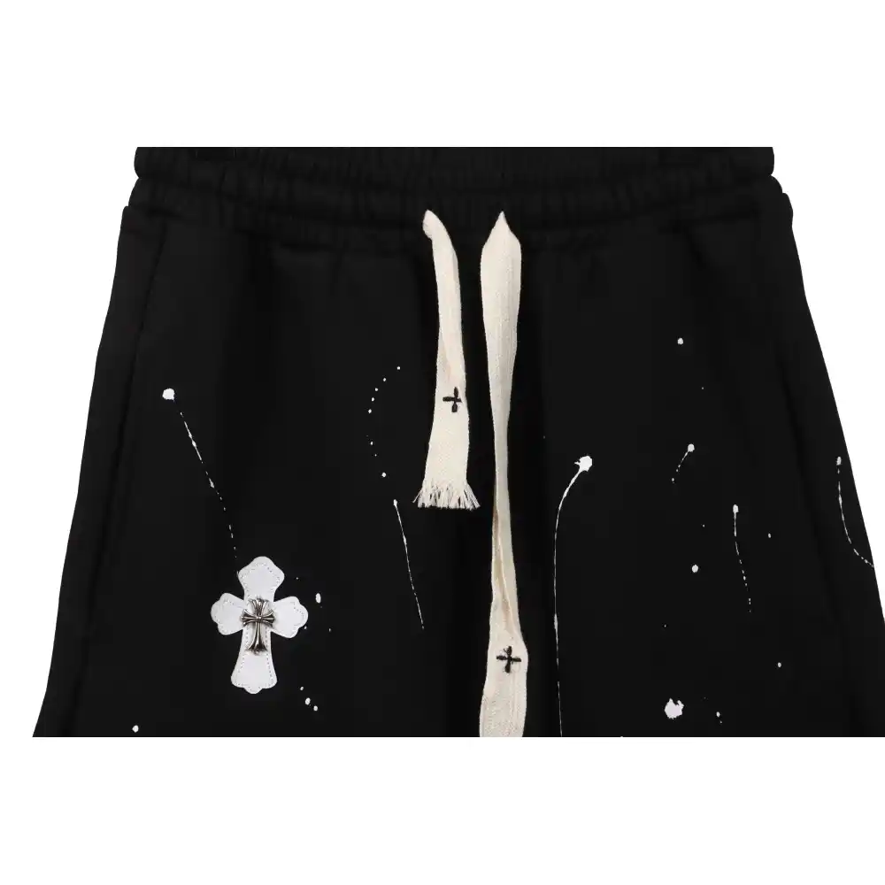 Chrome Hearts ink-splashed leather shorts with silver trim, black