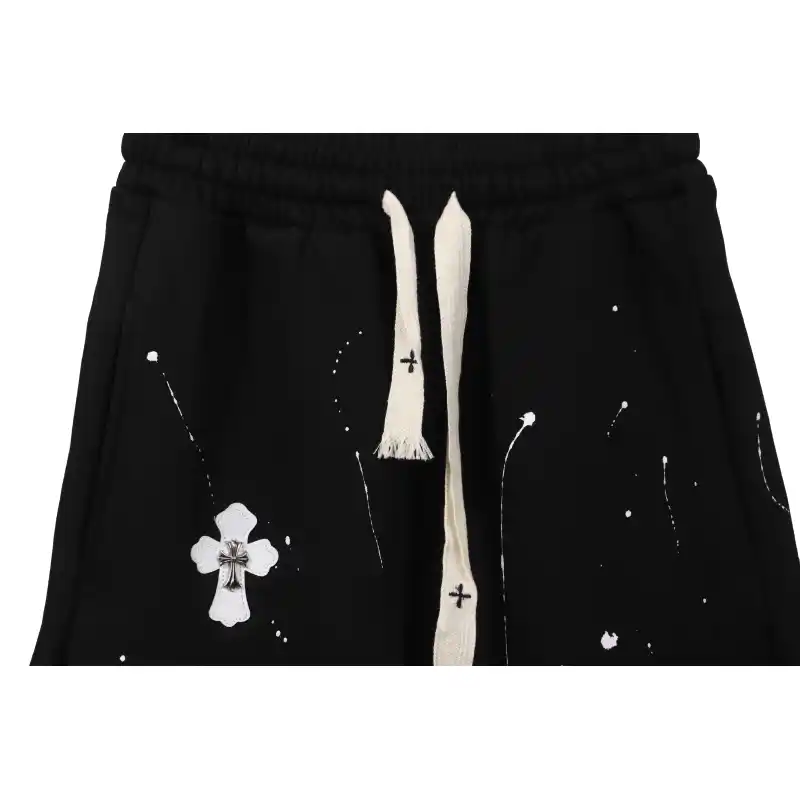 Chrome Hearts ink-splashed leather shorts with silver trim, black
