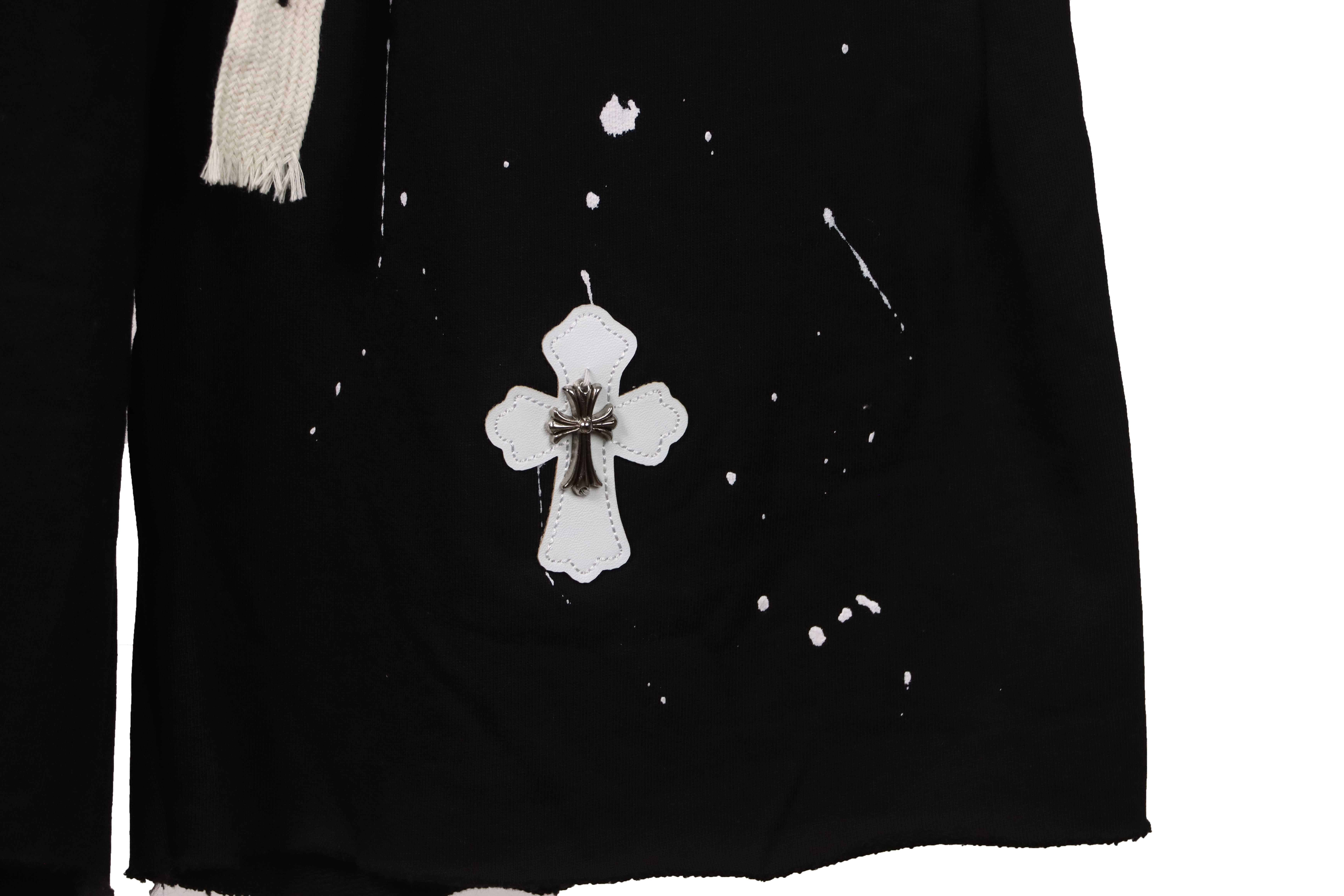 Chrome Hearts ink-splashed leather shorts with silver trim, black