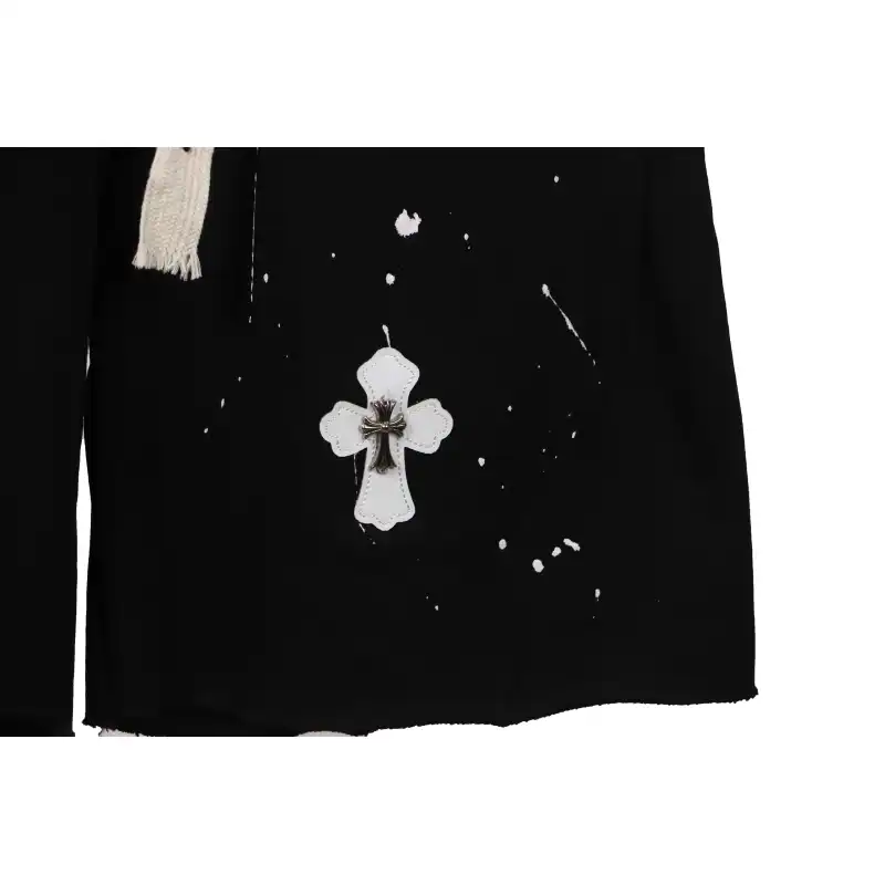 Chrome Hearts ink-splashed leather shorts with silver trim, black