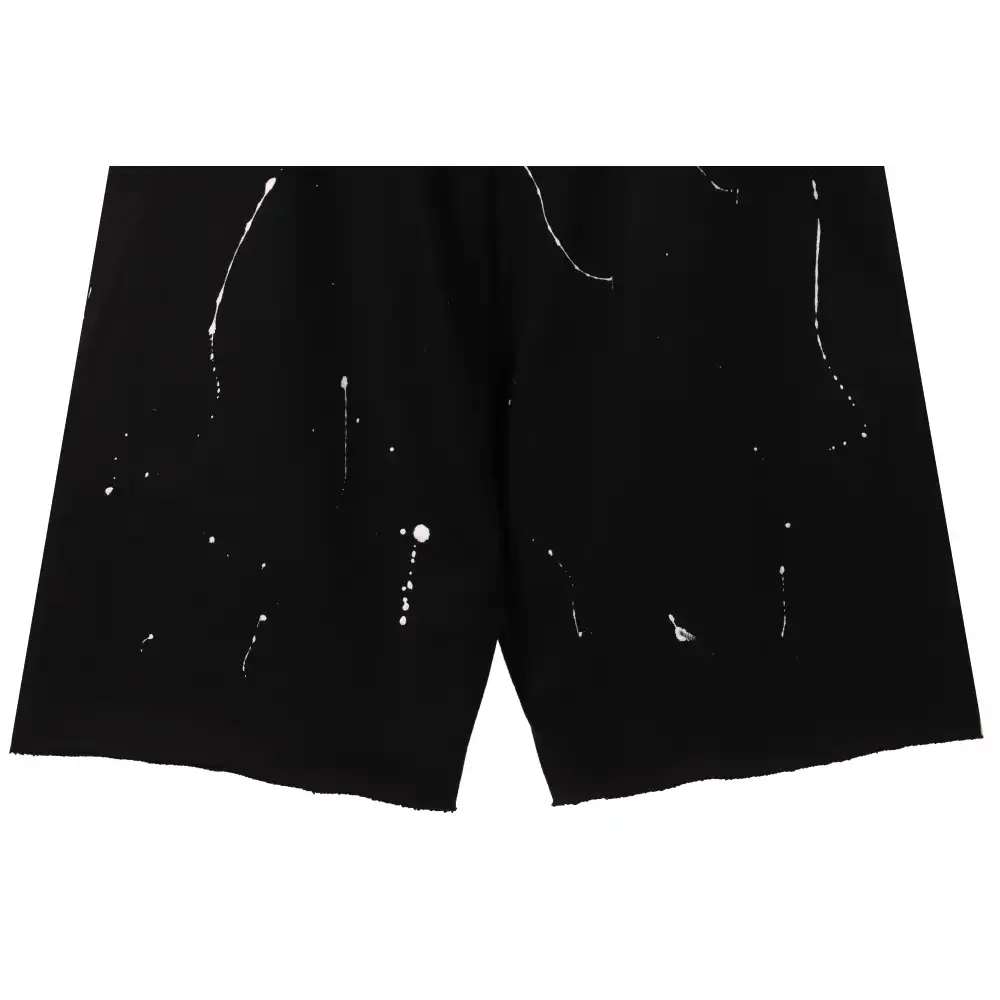 Chrome Hearts ink-splashed leather shorts with silver trim, black
